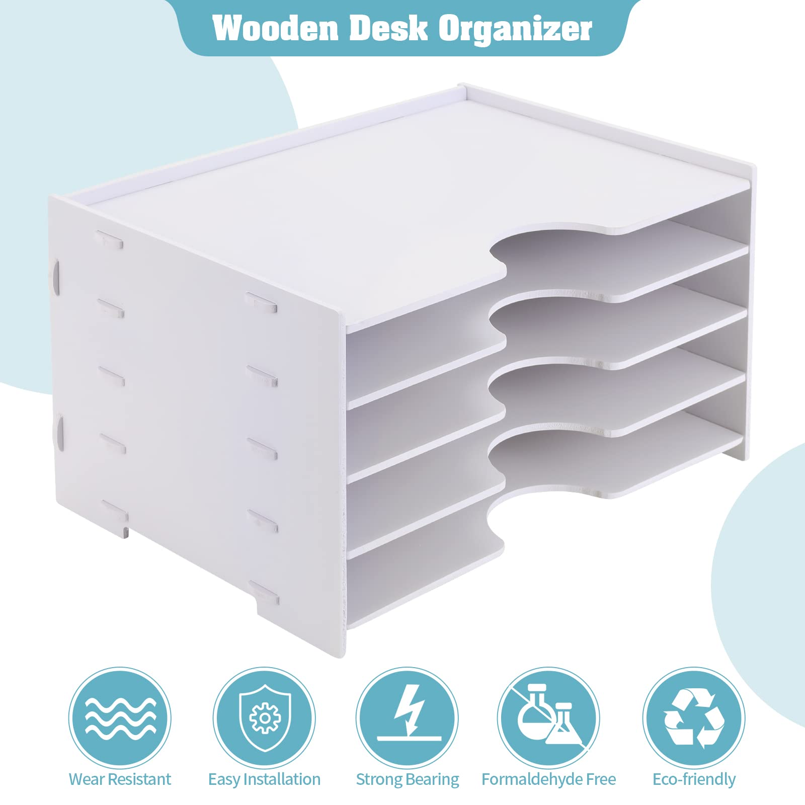 4-Tier Wooden Desktop Paper Organizer - Office & Home Storage