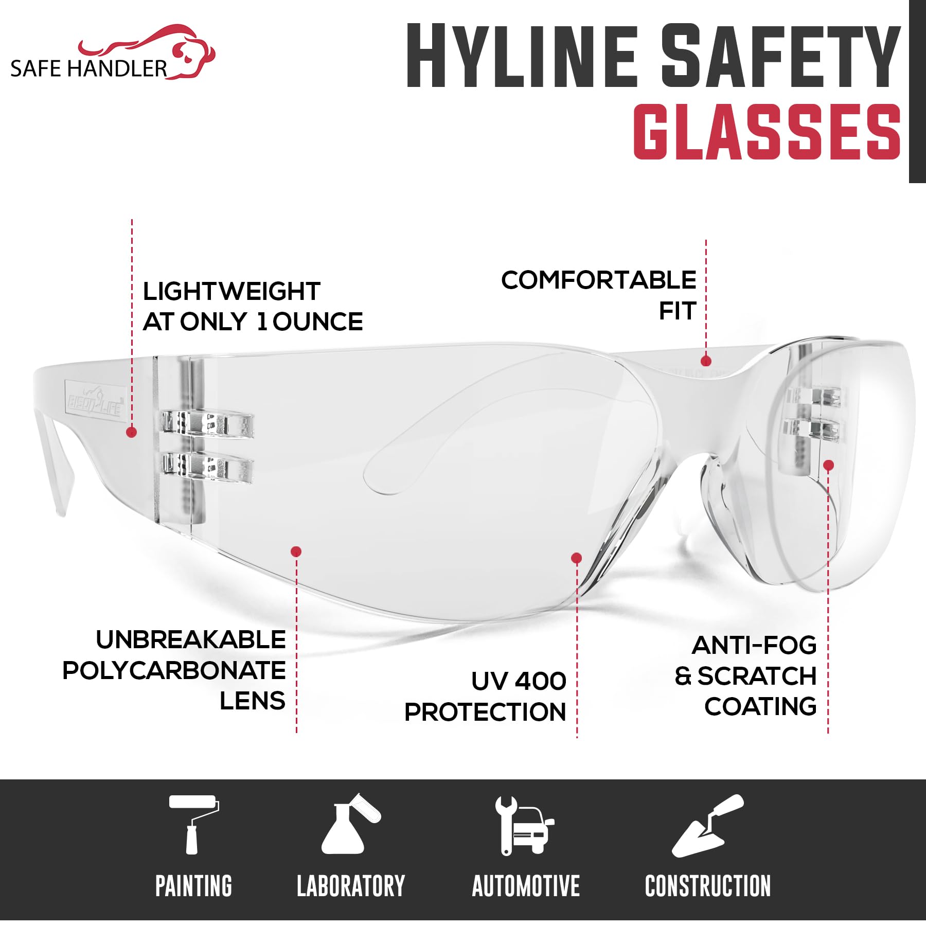 Hyline Anti-Fog Safety Glasses - Clear & Tinted Lenses, Impact Resistant Polycarbonate, Scratch Resistant - Perfect for Construction, Lab Work & Outdoor Activities