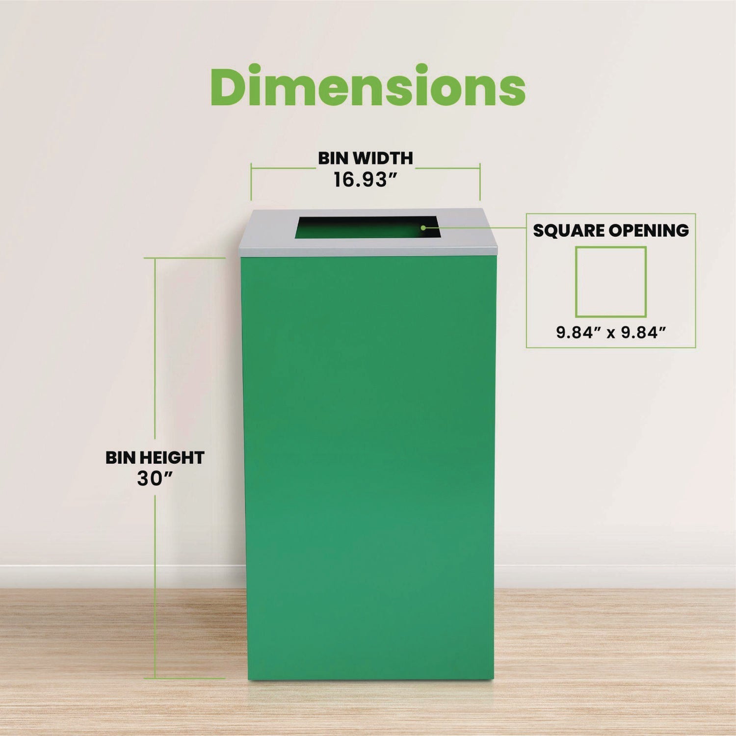 Alpine Industries 29 Gallon Steel Trash Can & Recycling Bin with Square Lid - Green Heavy Duty Waste Container for Kitchen, Office & Outdoor Use