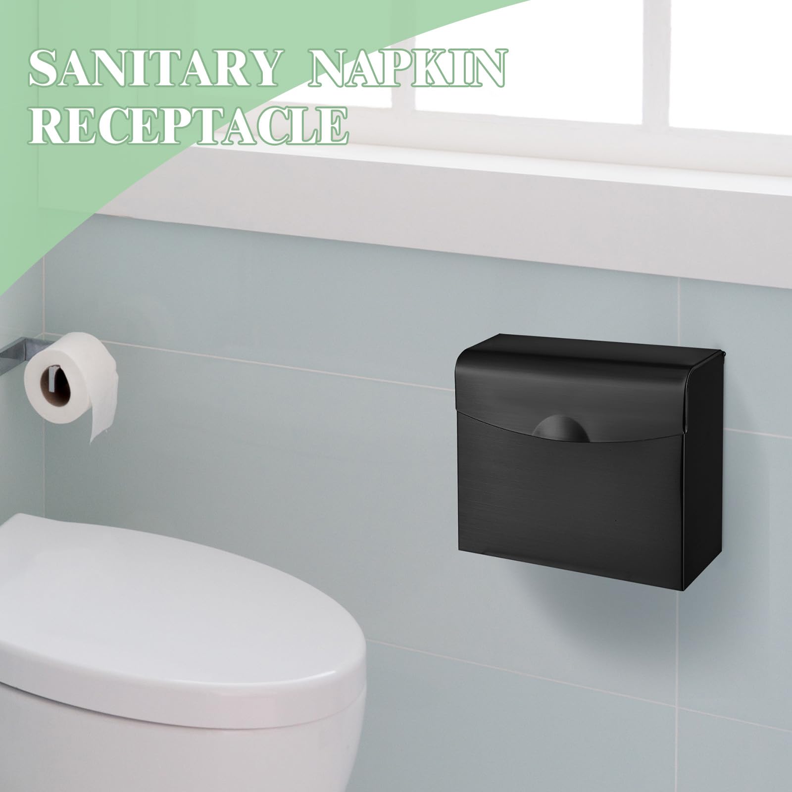 Tioncy 2 Pack Stainless Steel Feminine Hygiene Disposal Bin - Wall Mounted Sanitary Napkin & Tampon Waste Container for Bathroom, Restroom, and Home Use (Black)