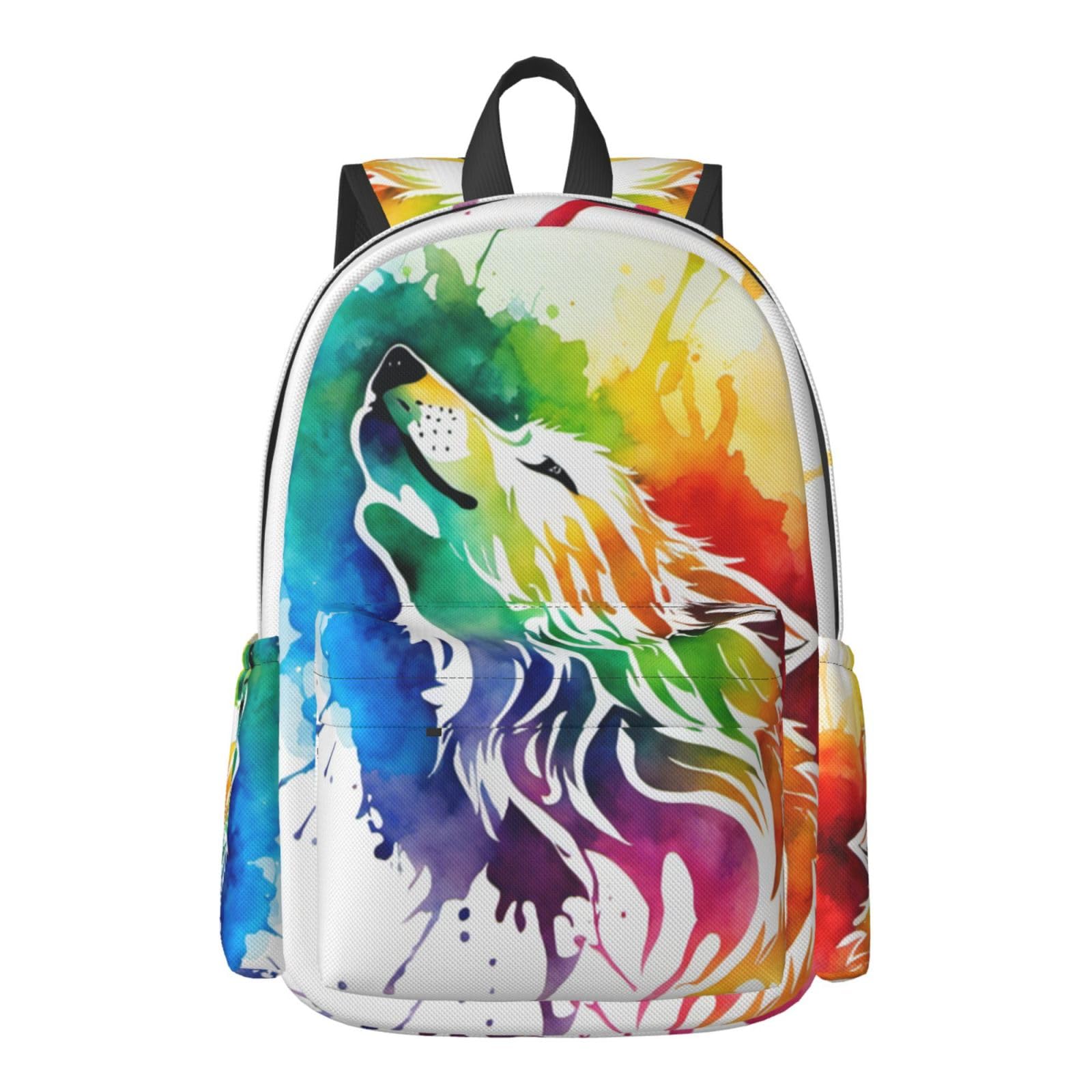 16 Inch Tie Dye Colorful Howl Wolf Laptop Backpack - Waterproof Full Print School Bookbag & Travel Daypack for Men Women - Perfect for College, Work, Hiking & Daily Commute