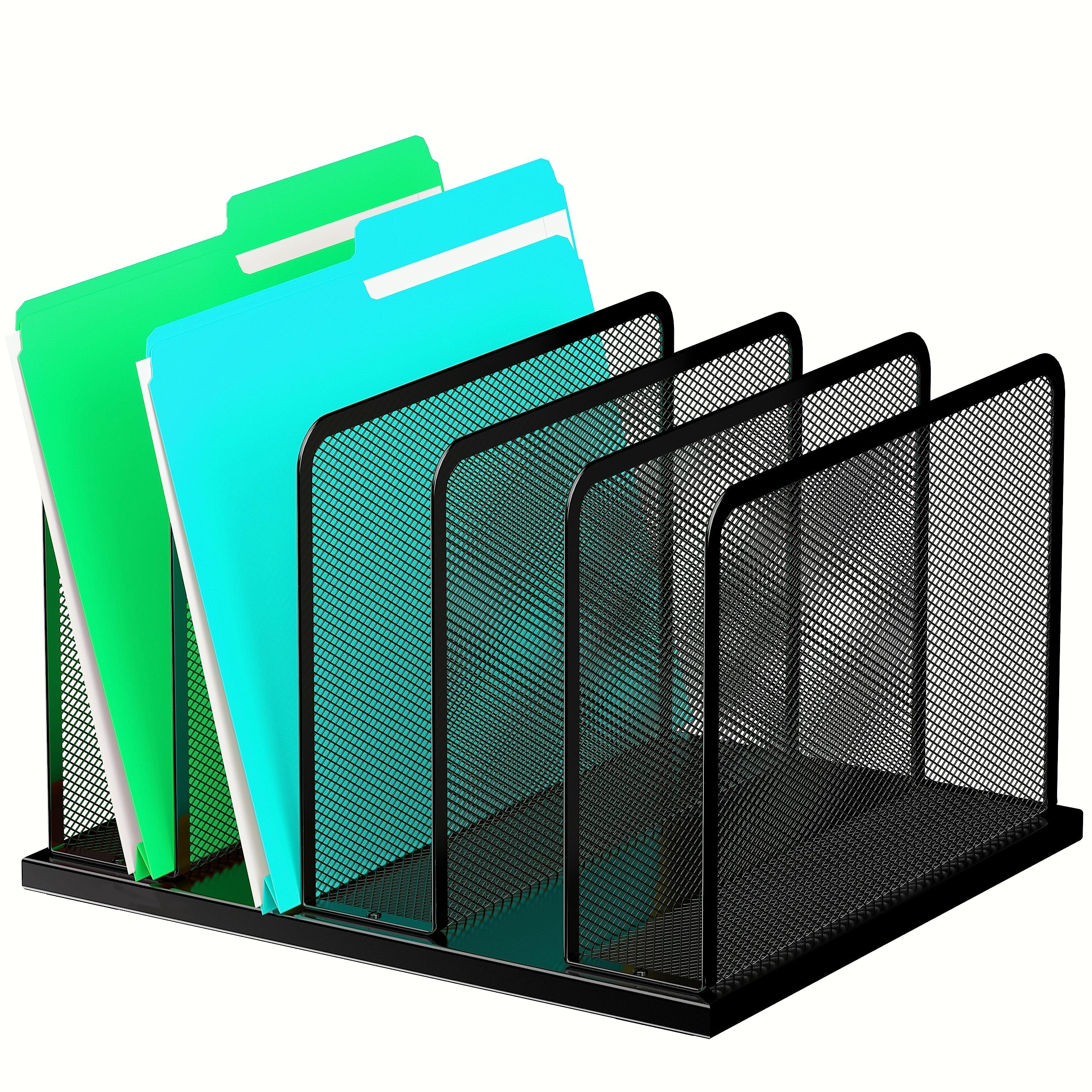 Kuntine.B 5-Section Mesh Desk File Organizer - Upright Desktop File Sorter for Office Documents, Papers & Folders - Perfect for Home Office, Classroom & Workspace Organization (Black) - Keep Your Desk Neat & Productive