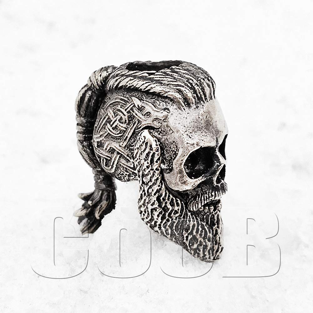 Ragnar Lothbrok Skull Paracord Bead - Metal EDC Lanyard Charm for Outdoor & Survival Gear