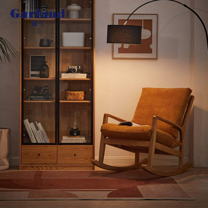 Solid Oak Wood Single Lazy Rocking Chair - Comfortable Recliner for Living Room, Bedroom, or Nursery - Perfect for Relaxing, Reading, and Napping