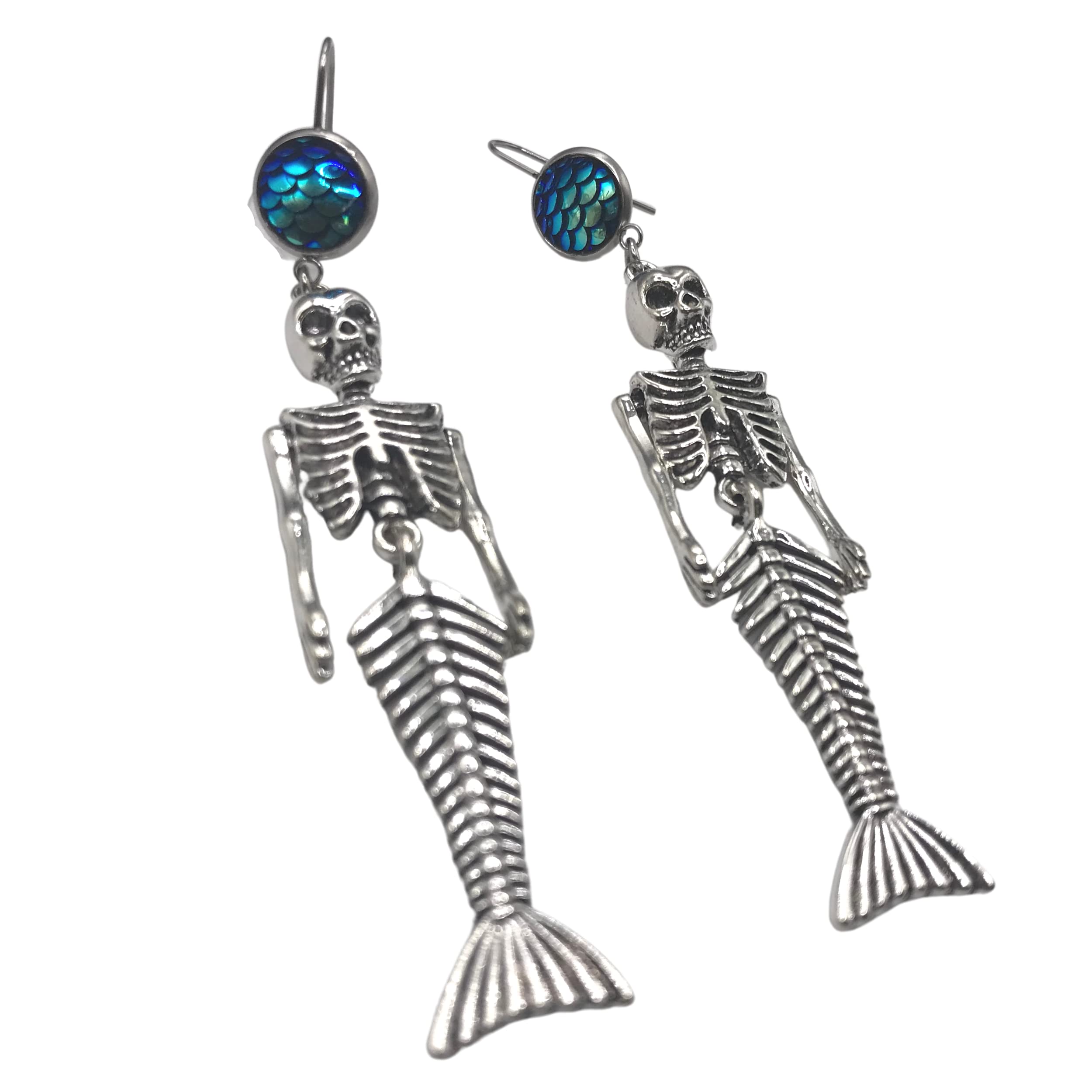 Mermaid Skeleton Dangle Earrings with Scales - Unique Summer & Halloween Jewelry for Women - Perfect for Costume Parties, Beach Vacations, and Gothic Fashion