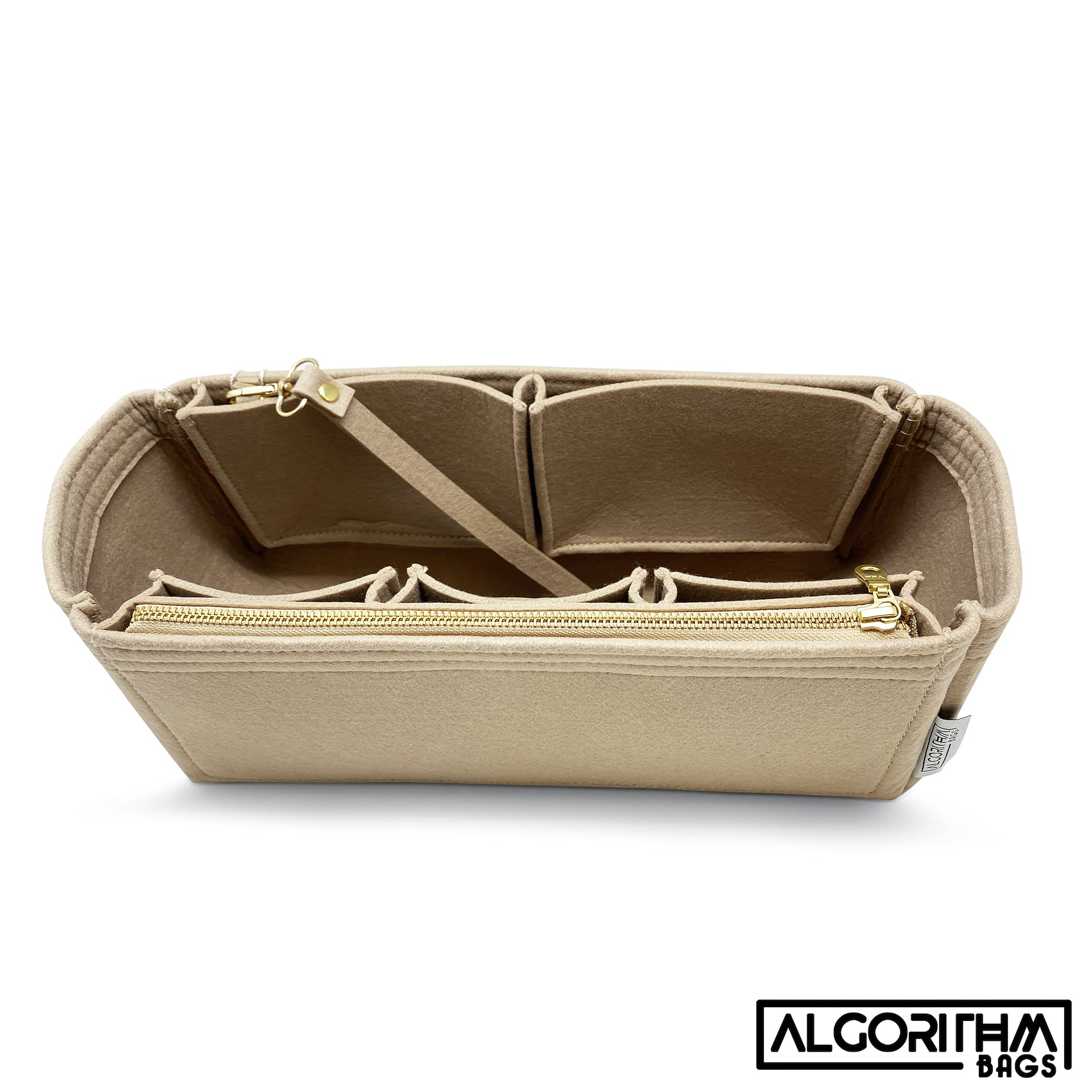 LV Graceful MM Purse Organizer Insert with Zippers - 3mm Felt Shaper Liner & Divider Protector (Tan) | Perfect for Louis Vuitton Handbags | Keep Essentials Organized On-the-Go