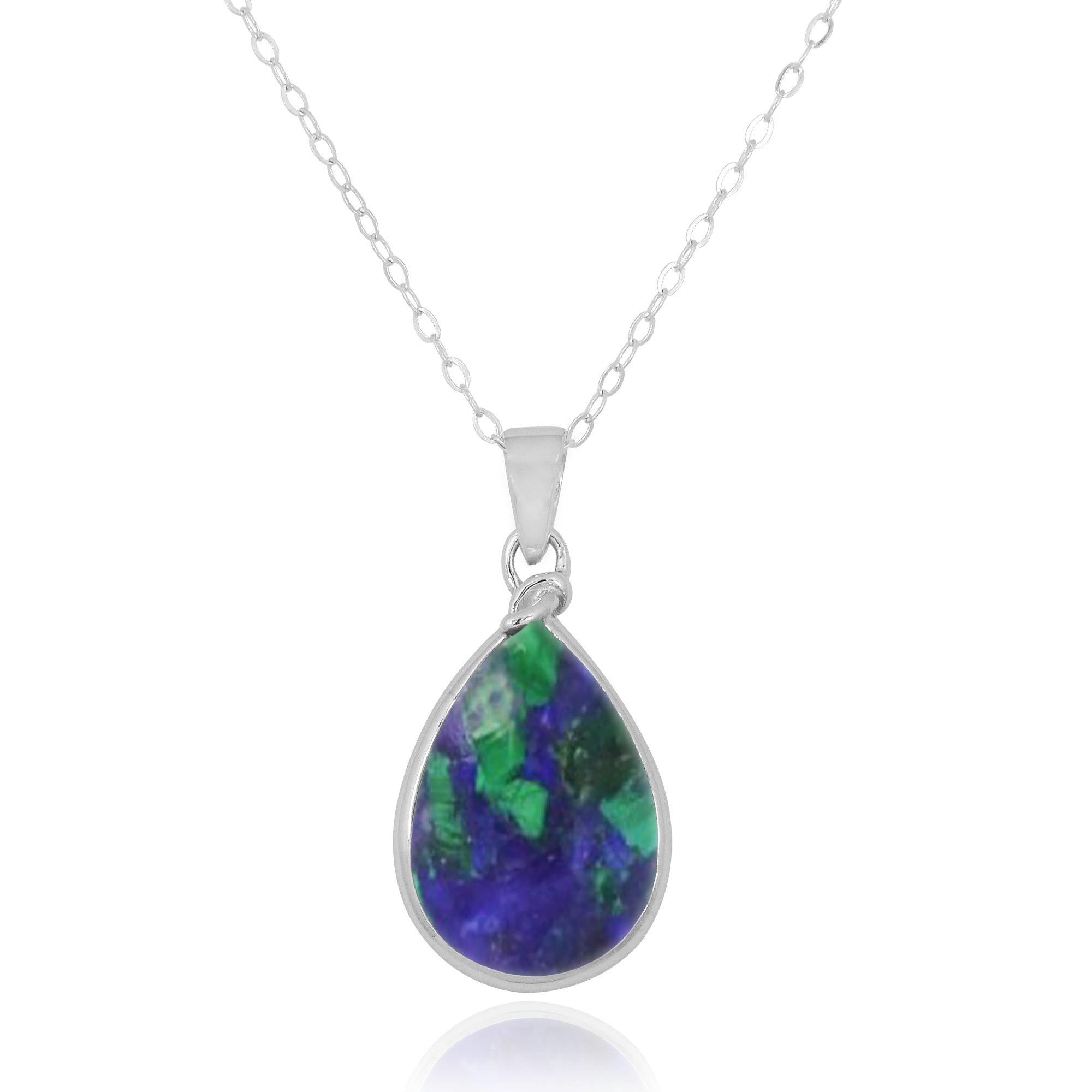 Natural Azurite Malachite Gemstone Pendant Necklace - Healing Crystal Jewelry for Meditation, Energy Balancing & Spiritual Protection