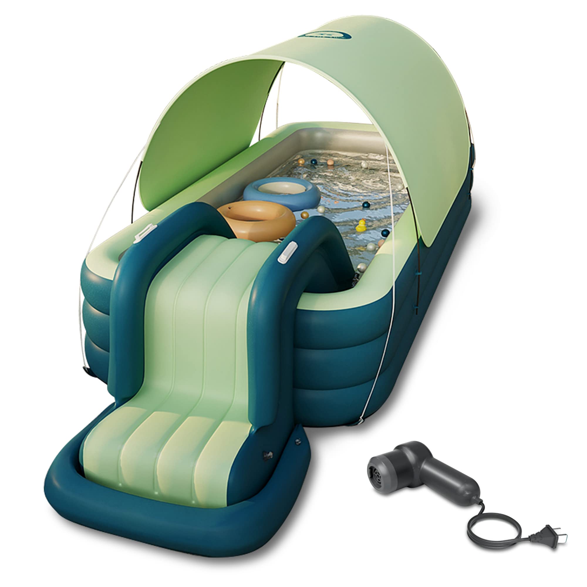 **AILEADING Inflatable Swimming Pool with Shade & Slide - Large Family Blow-Up Pool for Adults & Kids Ages 3+ - Above Ground Backyard Kiddie Pool (Green) - Perfect for Summer Fun, Outdoor Parties & Backyard Relaxation**