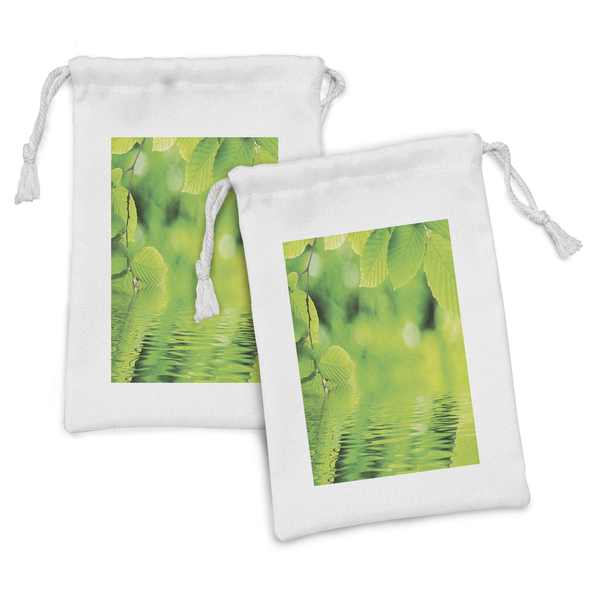 Ambesonne 2-Pack Green Leaves Fabric Drawstring Pouch Set - 9