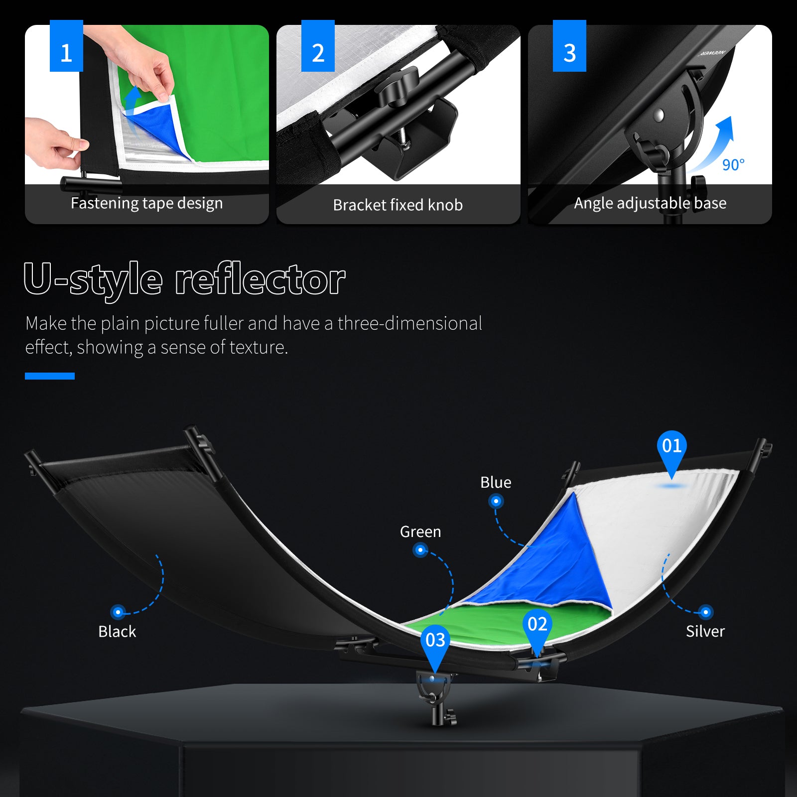 NEEWER 5-in-1 Clamshell Light Reflector Diffuser for Photography - Professional Studio Lighting Accessory for Portraits, Product Shoots & YouTube Videos