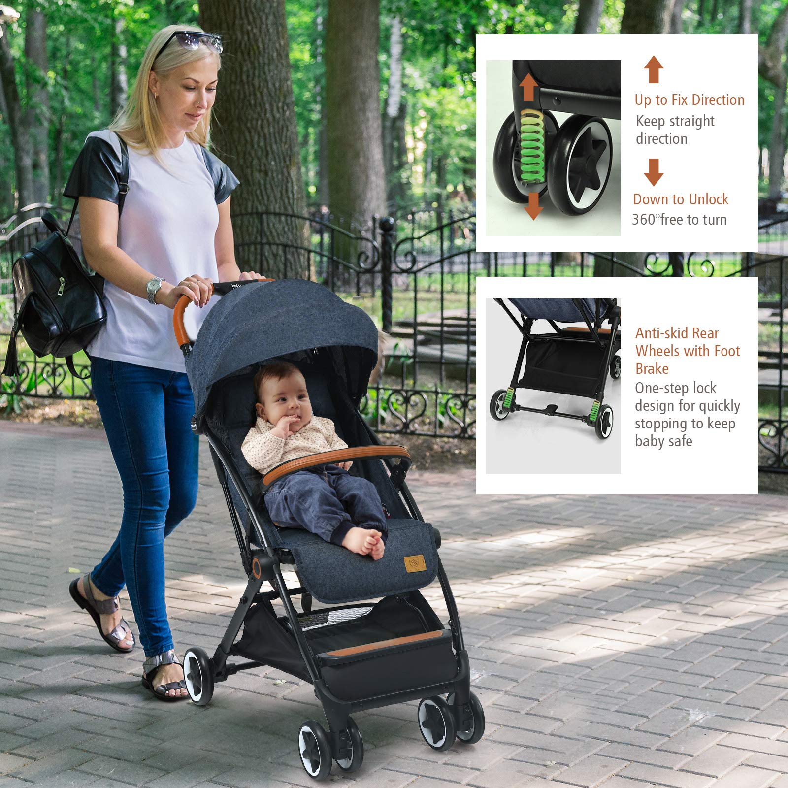 BABY JOY Lightweight Compact Baby Stroller for Travel - Airplane Approved Infant Stroller with 5-Point Safety Harness, Adjustable Backrest & Canopy, Storage Basket | Easy One-Hand Fold Blue Stroller | Perfect for Air Travel, Shopping, and Daily Walks