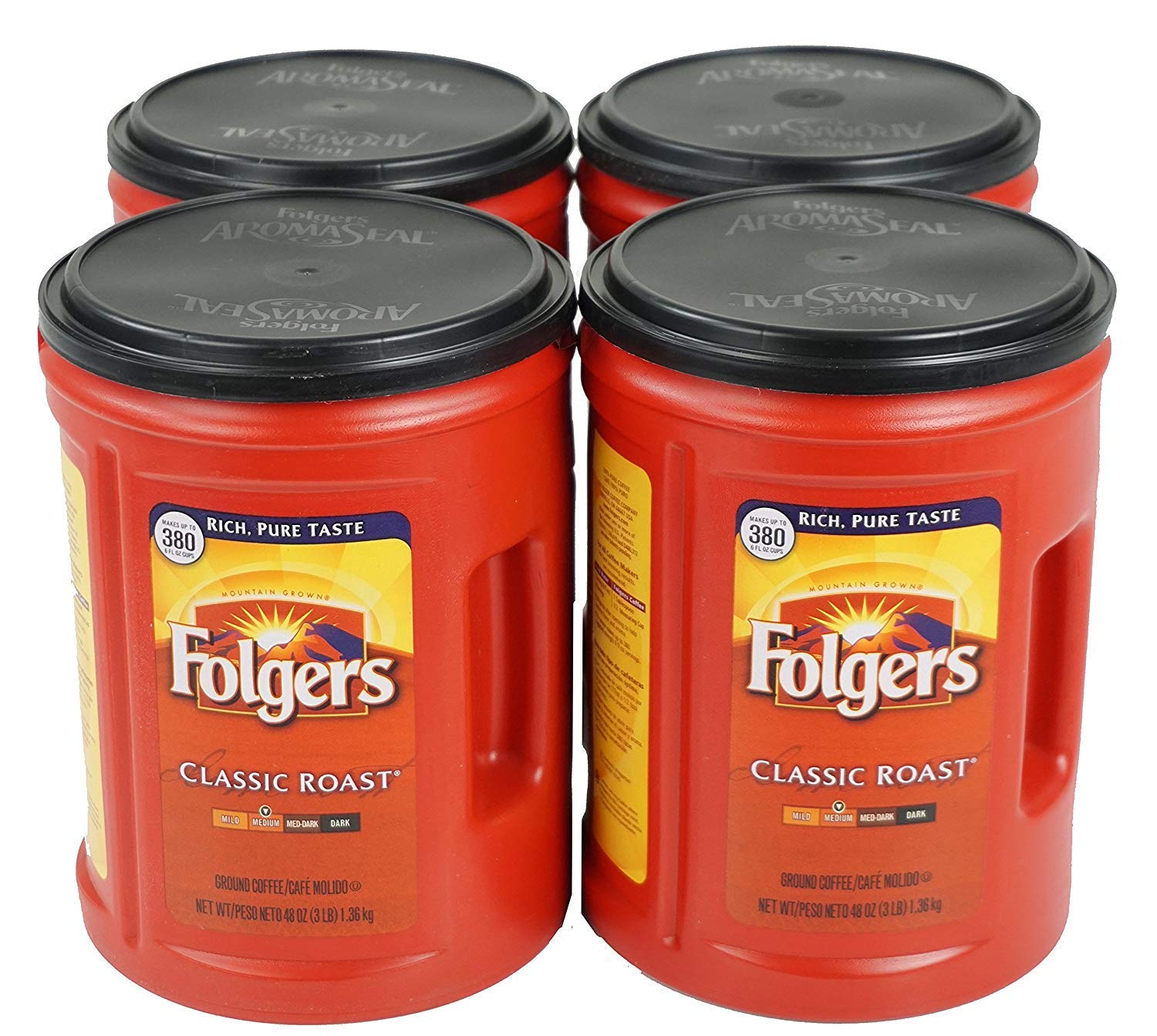 Folgers Classic Roast Ground Coffee 48 oz (4 Cans) - Rich & Smooth Flavor for Morning Brew, Office Coffee Break & Home Use