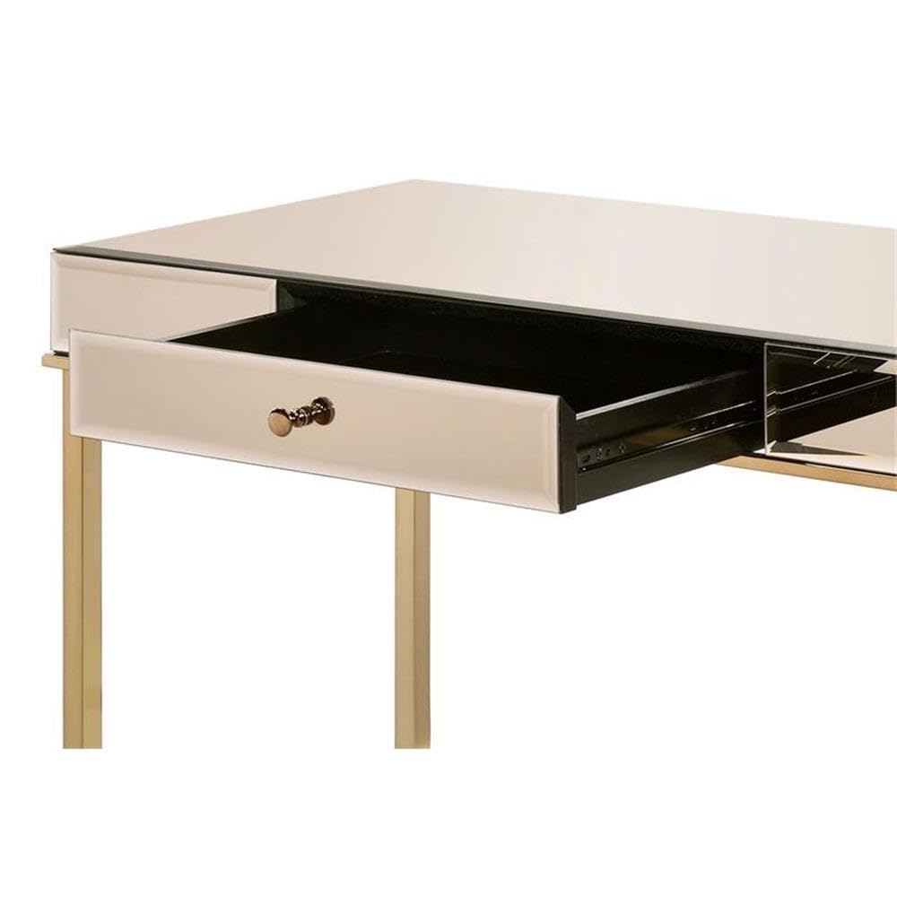 Acme Canine Rectangular Wood Top Writing Desk - Smoky Mirrored & Champagne Finish | Perfect for Home Office, Study, or Dorm Room Workspace
