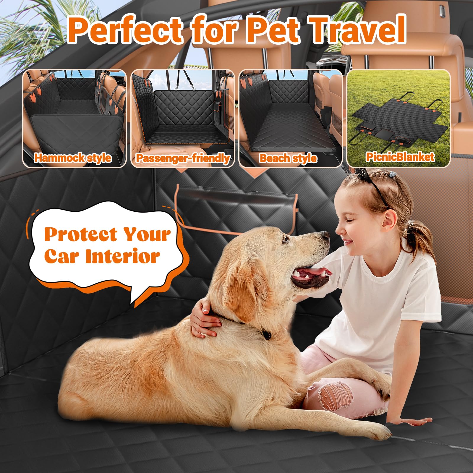 **Waterproof Hard Bottom Dog Car Seat Cover - Scratch-Proof & Anti-Slip Pet Seat Protector for SUVs & Back Seats - Supports Up to 500 lbs (Black) - Perfect for Travel, Road Trips & Pet Safety**