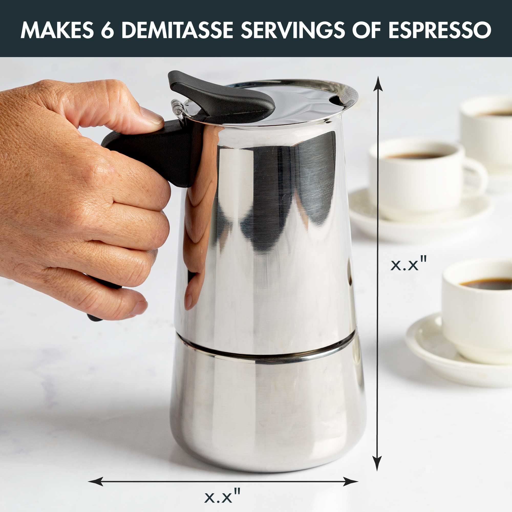 Primaria Premium Stainless Steel Stovetop Espresso Maker - 6 Cup Italian Moka Pot for Rich Coffee - Perfect for Home, Office & Camping Brewing