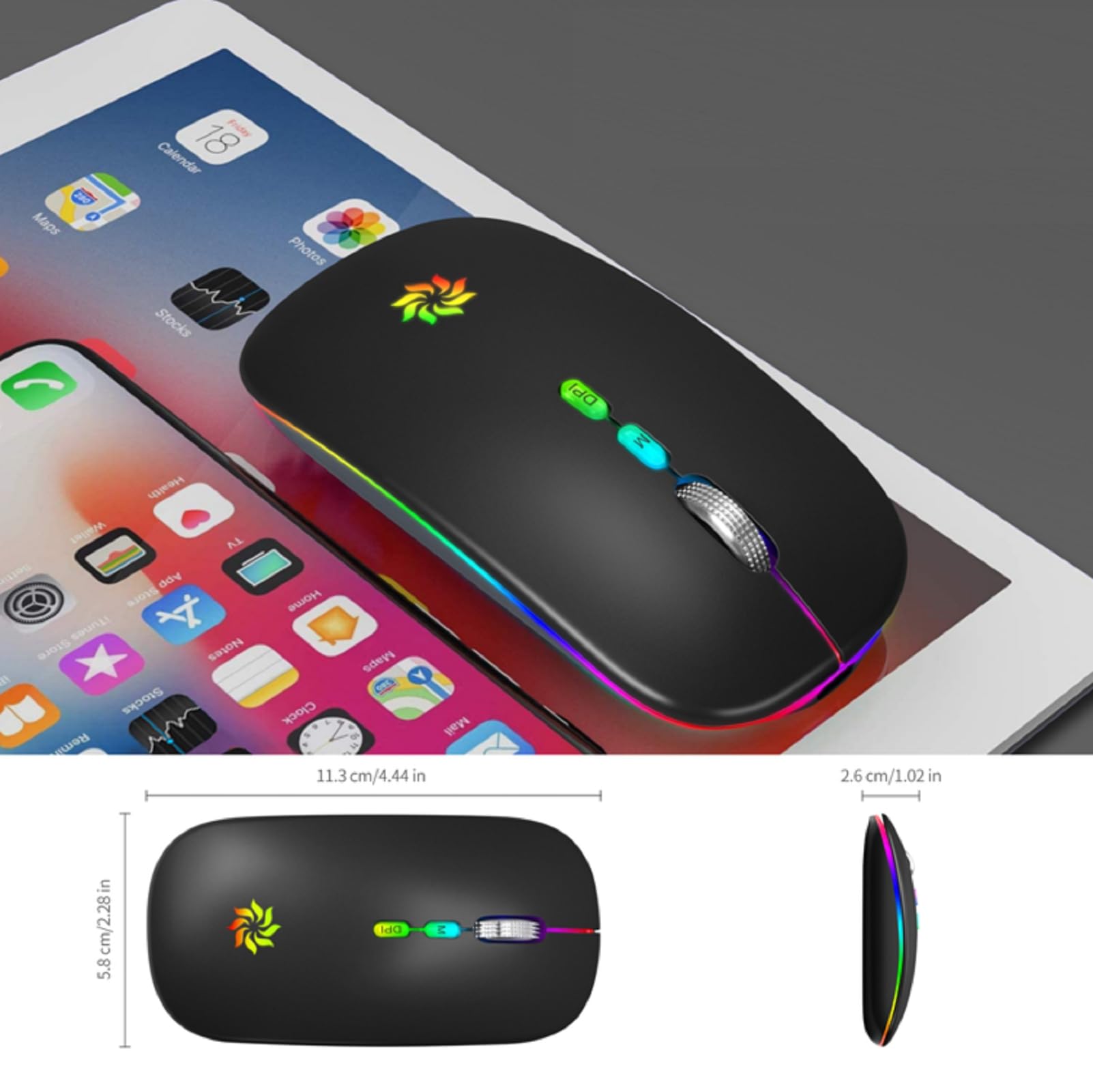 KBCASE Slim Silent Wireless Mouse - 2.4G Rechargeable LED Mouse for Laptop, MacBook, iPad, Chromebook - Includes USB & Type-C Receiver for Home, Office, and Travel Use