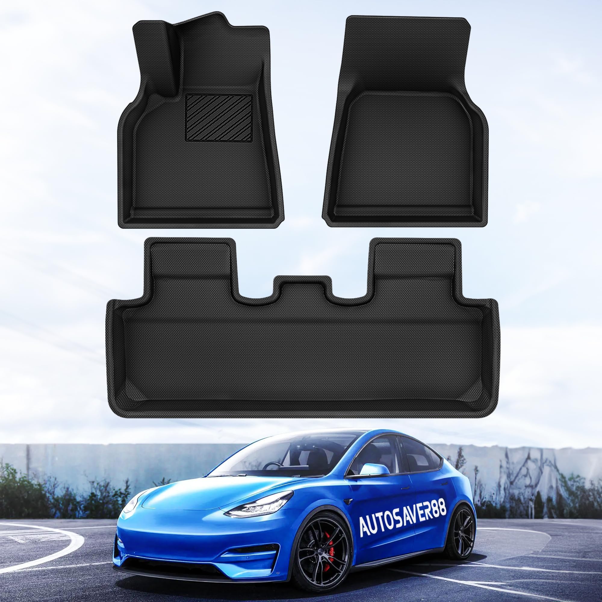 Premium Custom Fit AUTOSAVER88 All-Weather Floor Mats for Tesla Model Y 2020-2024 - TPE & Soft XPE Waterproof Anti-Slip Car Floor Liners | Perfect for Daily Commute, Road Trips & Winter Protection