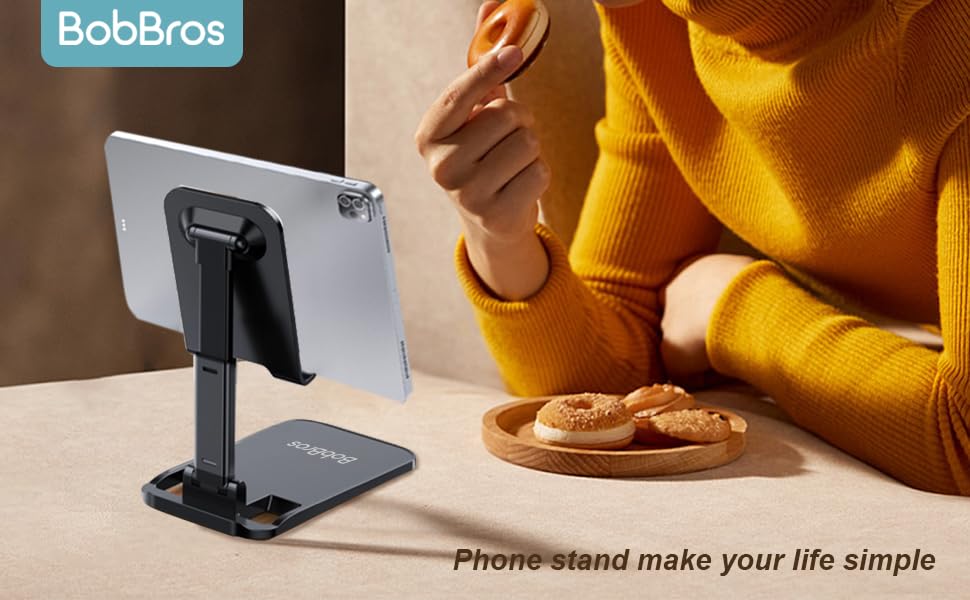 Adjustable Folding Cell Phone Stand for Desk - Height & Angle Adjustable Phone Holder - Universal Compatibility with All Smartphones & Tablets - Perfect for Work, Study & Video Calls - Black