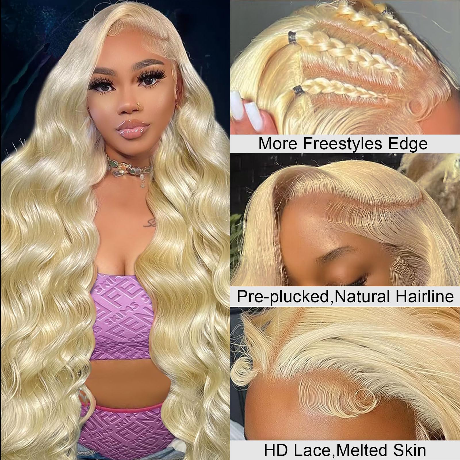 13x6 HD Lace Front Wig 30 Inch 613 Blonde Body Wave Human Hair - 200% Density Pre-Plucked Lace Frontal Wig for Daily Wear, Cosplay & Special Occasions