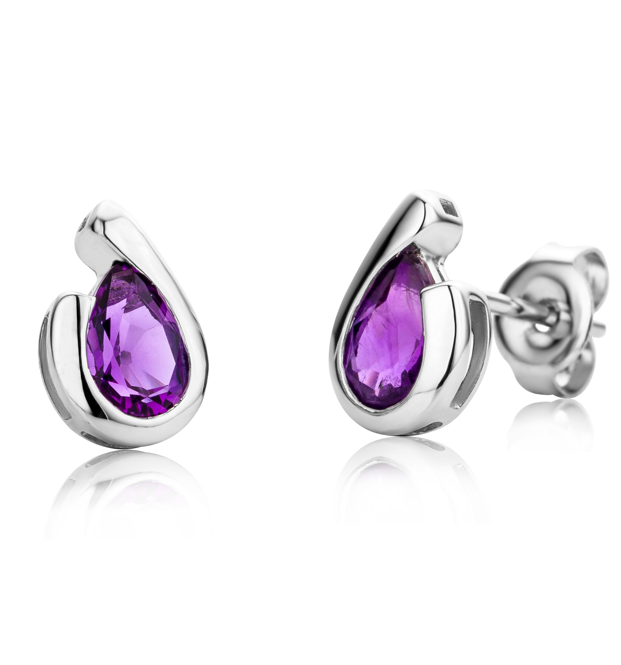 9K 375 White Gold Pear-Shaped Gemstone Stud Earrings for Women - Sapphire, Ruby, Emerald, Amethyst, Topaz - Hypoallergenic Half Bezel Setting in Jewelry Gift Box - Perfect for Everyday Wear, Parties & Special Occasions