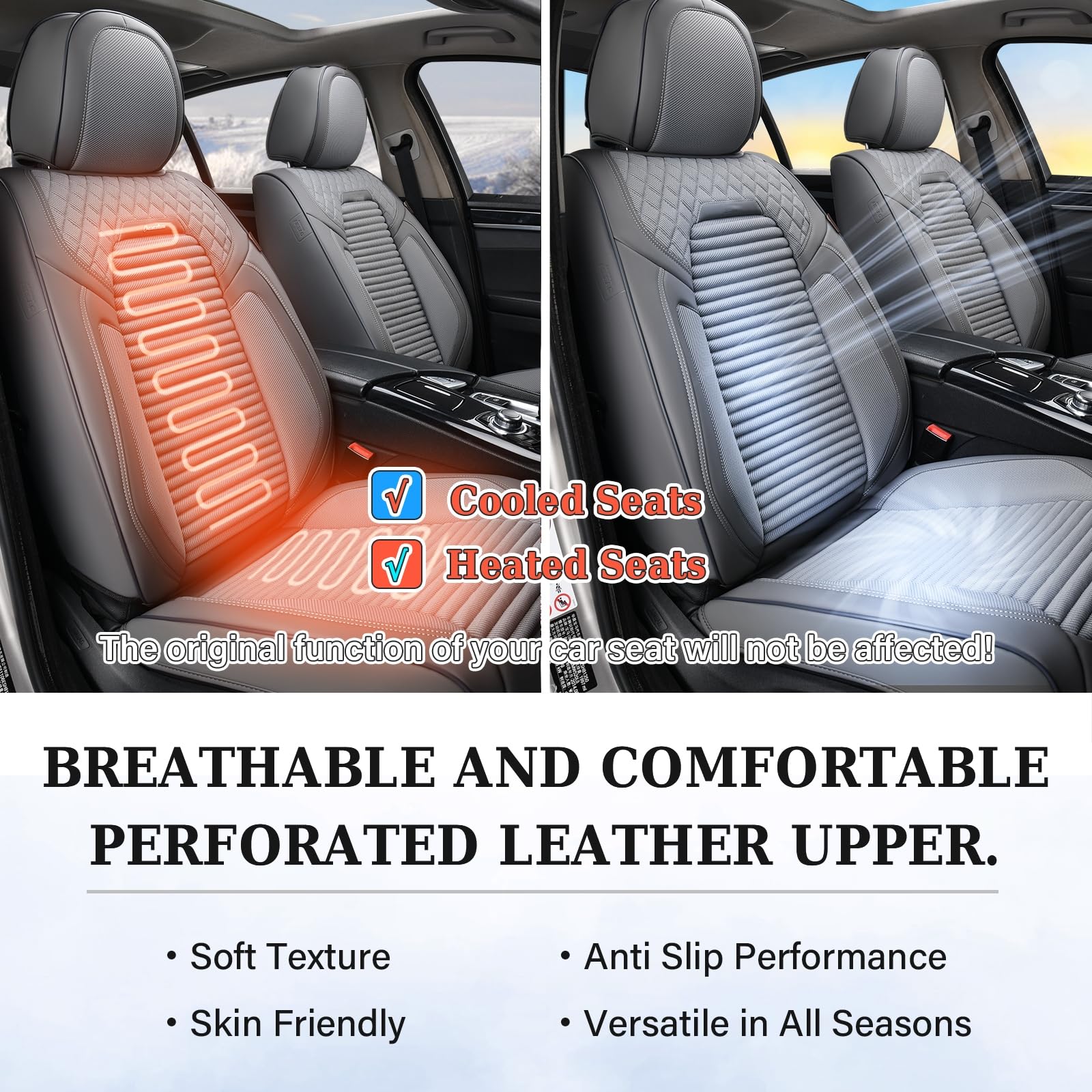 Premium Leather Car Seat Covers Full Set - Universal Fit for Most Cars, SUVs & Trucks (Gray) | Waterproof & Durable Auto Seat Protectors for Comfort & Style | Perfect for Daily Commute, Road Trips & Family Travel