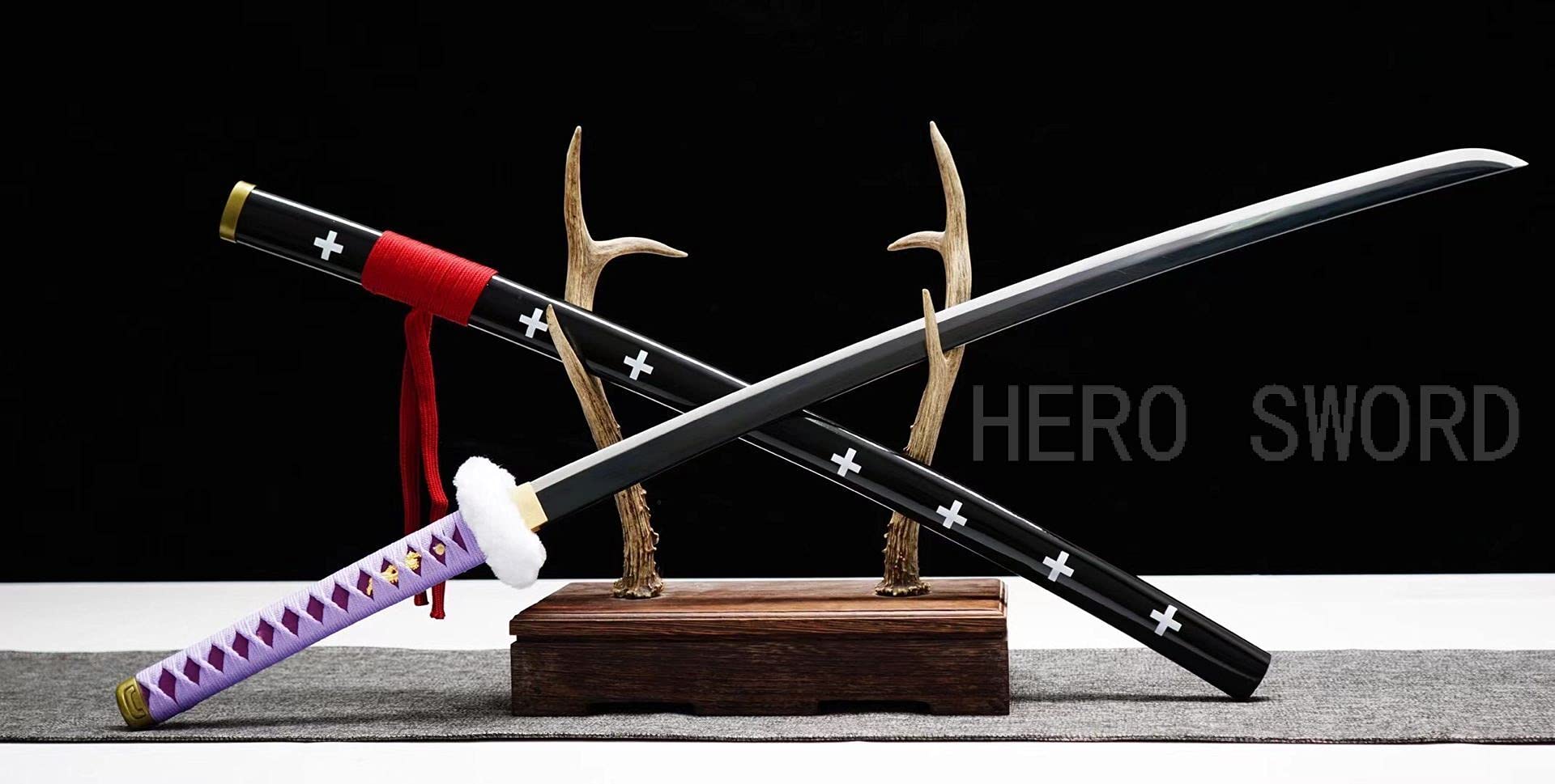 Handmade One Piece Roronoa Zoro Katana - YAMA ENMA Japanese Anime Samurai Sword with Purple Blade | Cosplay, Collectible & Gift for Men & Women | Perfect for Anime Conventions, Halloween Costumes & Martial Arts Displays