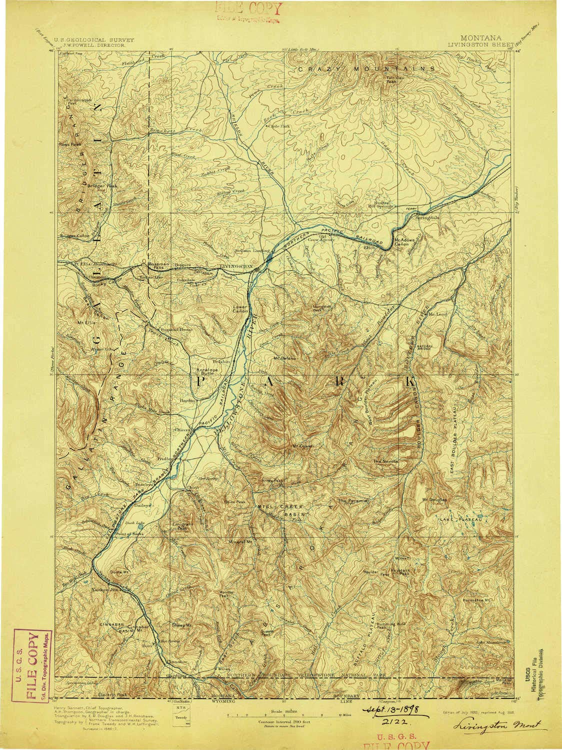 Vintage Livingston MT Topographic Map 1:250000 Scale - 1x1 Degree Historical Map (1893 Updated 1898) - 20.3x15.2 Inches - Perfect for Hiking, Collecting & Historical Research