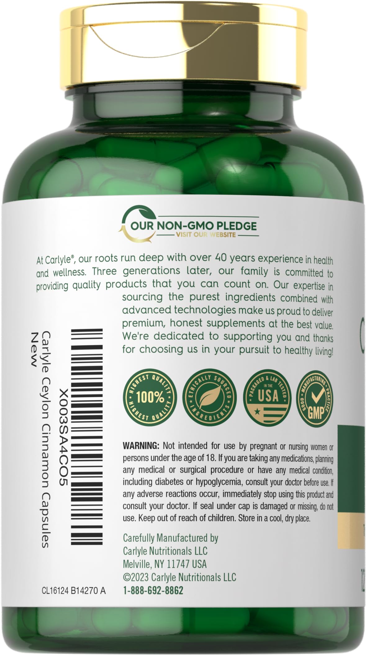 Carlyle Ceylon Cinnamon 4000mg Capsules | 120 Count | Non-GMO, Gluten Free Dietary Supplement | Supports Blood Sugar & Heart Health | Perfect for Daily Wellness Routine