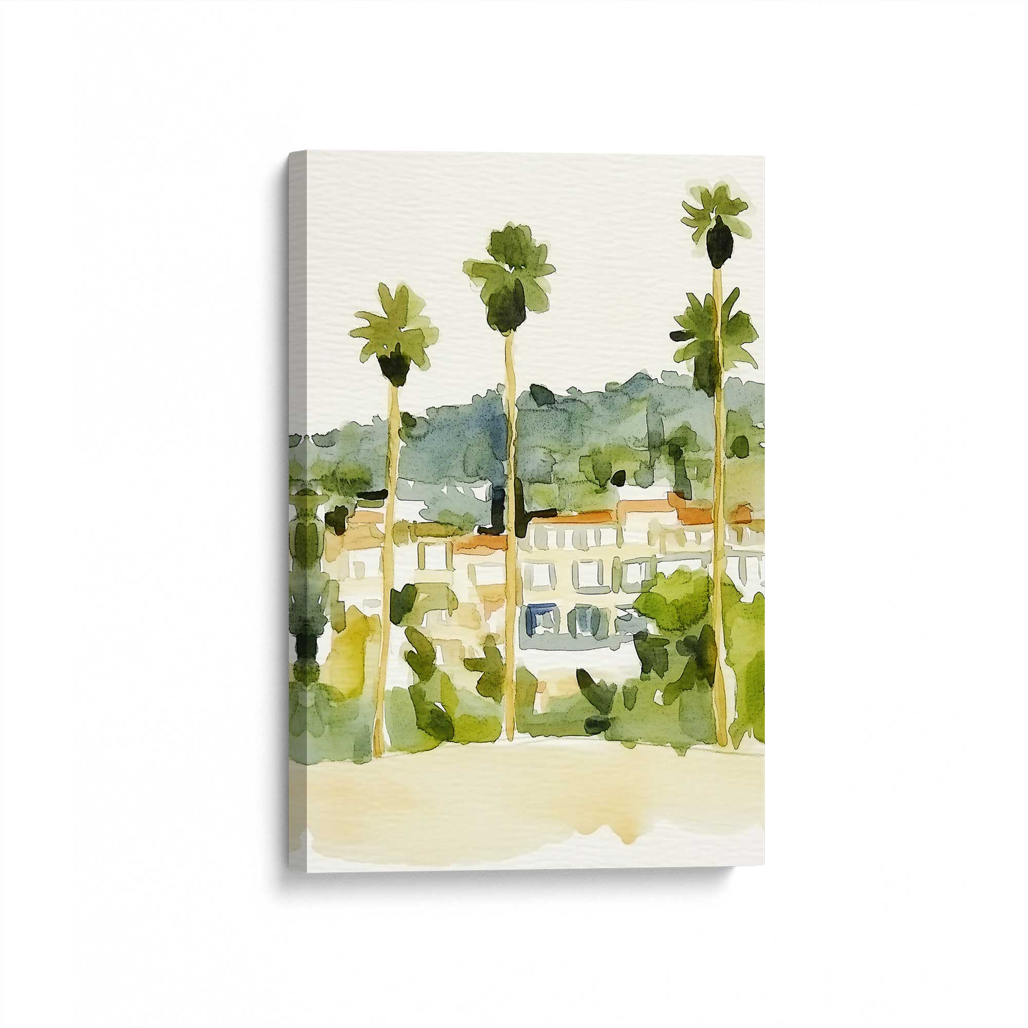 Desert Palms and Villas II Canvas Wall Art Print - Tropical Landscape Painting for Living Room, Bedroom & Office Decor