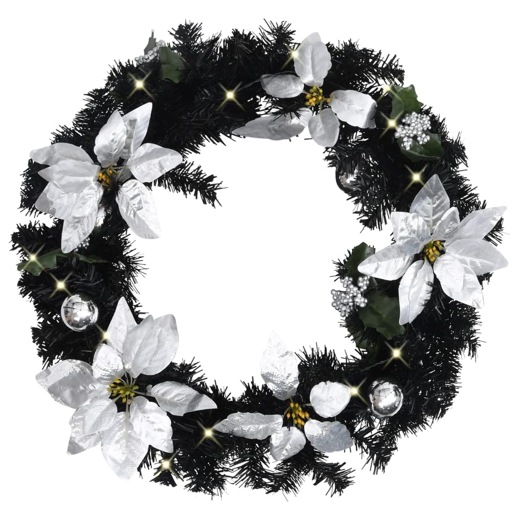 SKM Christmas Wreath with LED Lights Black 23.6
