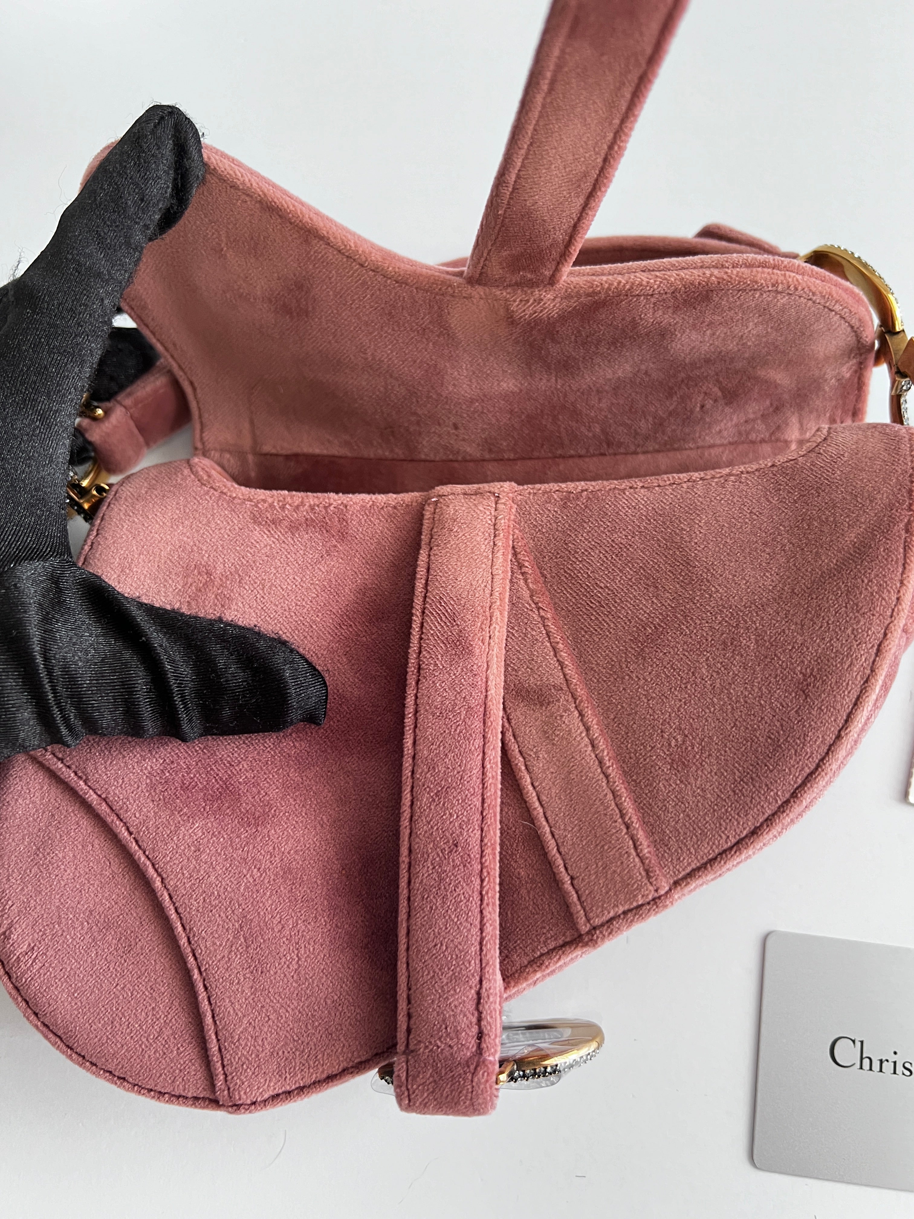Dior Mini Rose Pink Velvet Saddle Bag - Luxury Crossbody Purse for Women, Perfect for Date Night & Evening Events