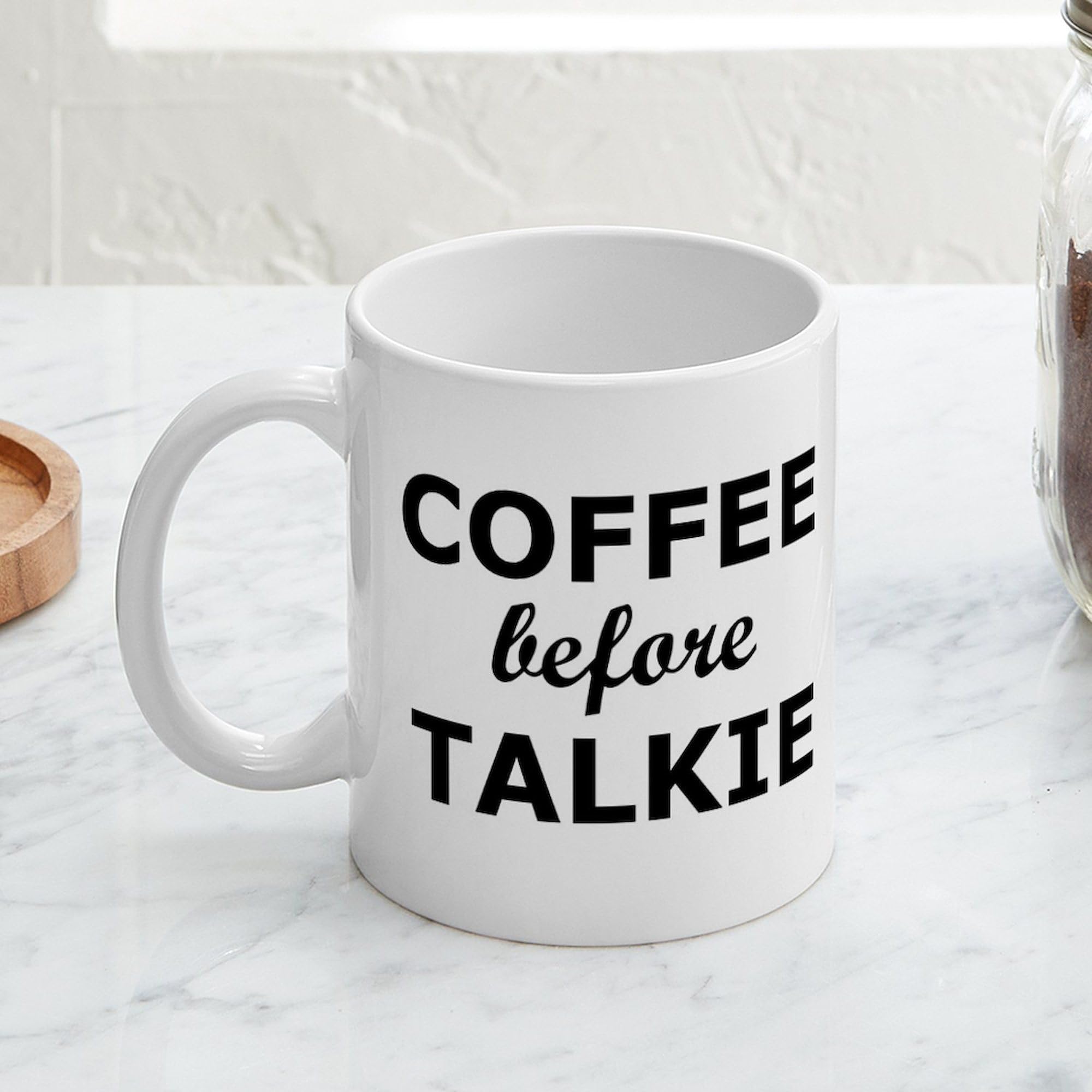 Funny Coffee Before Talkie Mug - 11 oz (325 ml) Ceramic Coffee Cup for Office, Home & Gifts - Perfect for Coffee Lovers & Coworkers