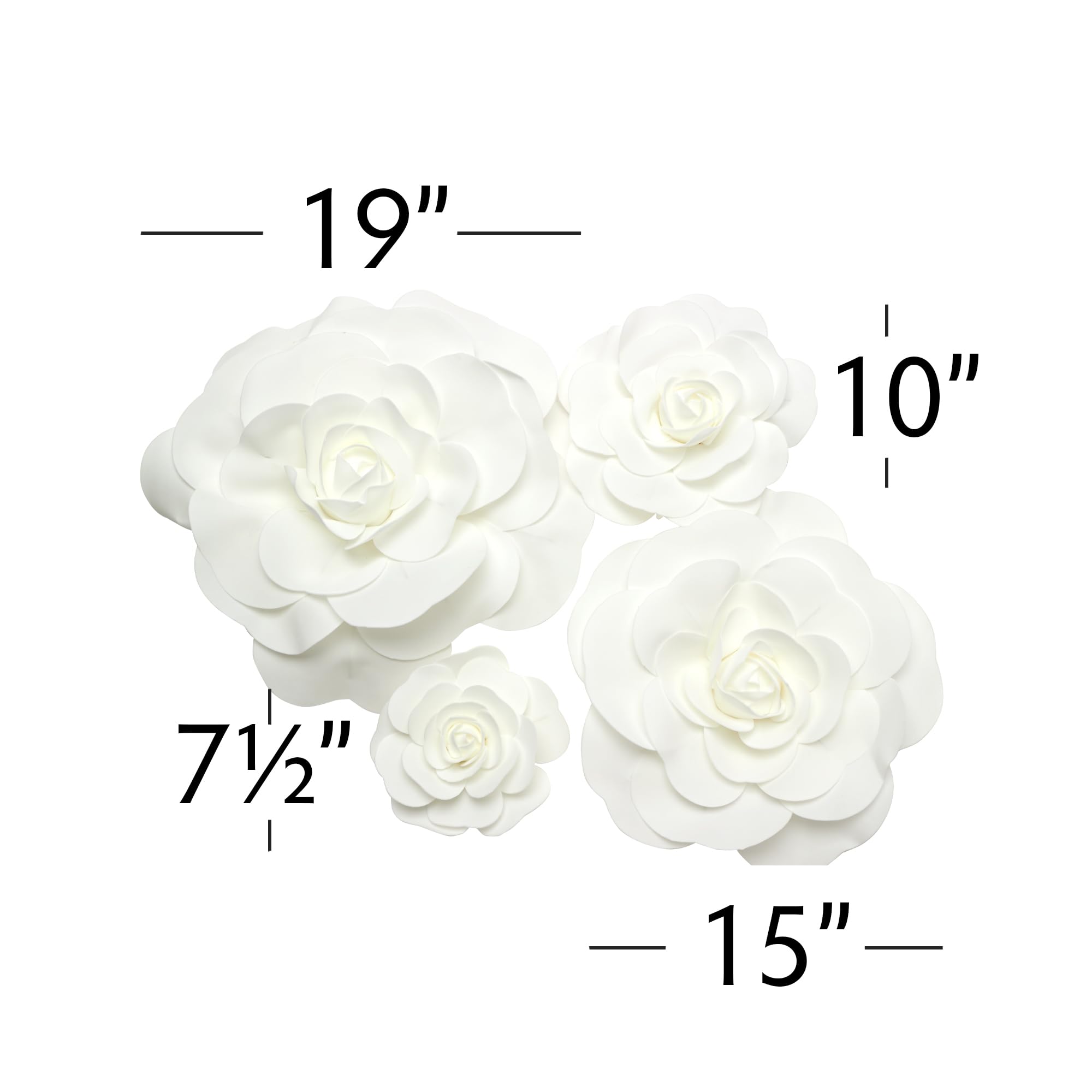 Elegant Rose Foam Wall Decor Set of 4 - White 3D Floral Home Decor for Living Room, Bedroom, Office & Wedding Backdrop