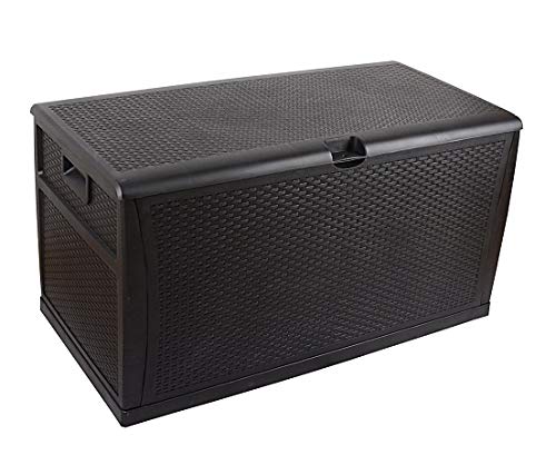 121 Gallon Outdoor Storage Box - Large Lockable Waterproof Deck Box for Patio Cushions, Garden Hoses & Pool Accessories - Durable Resin Rattan Plastic Design - Perfect for Backyard, Deck & Poolside Storage (Black)