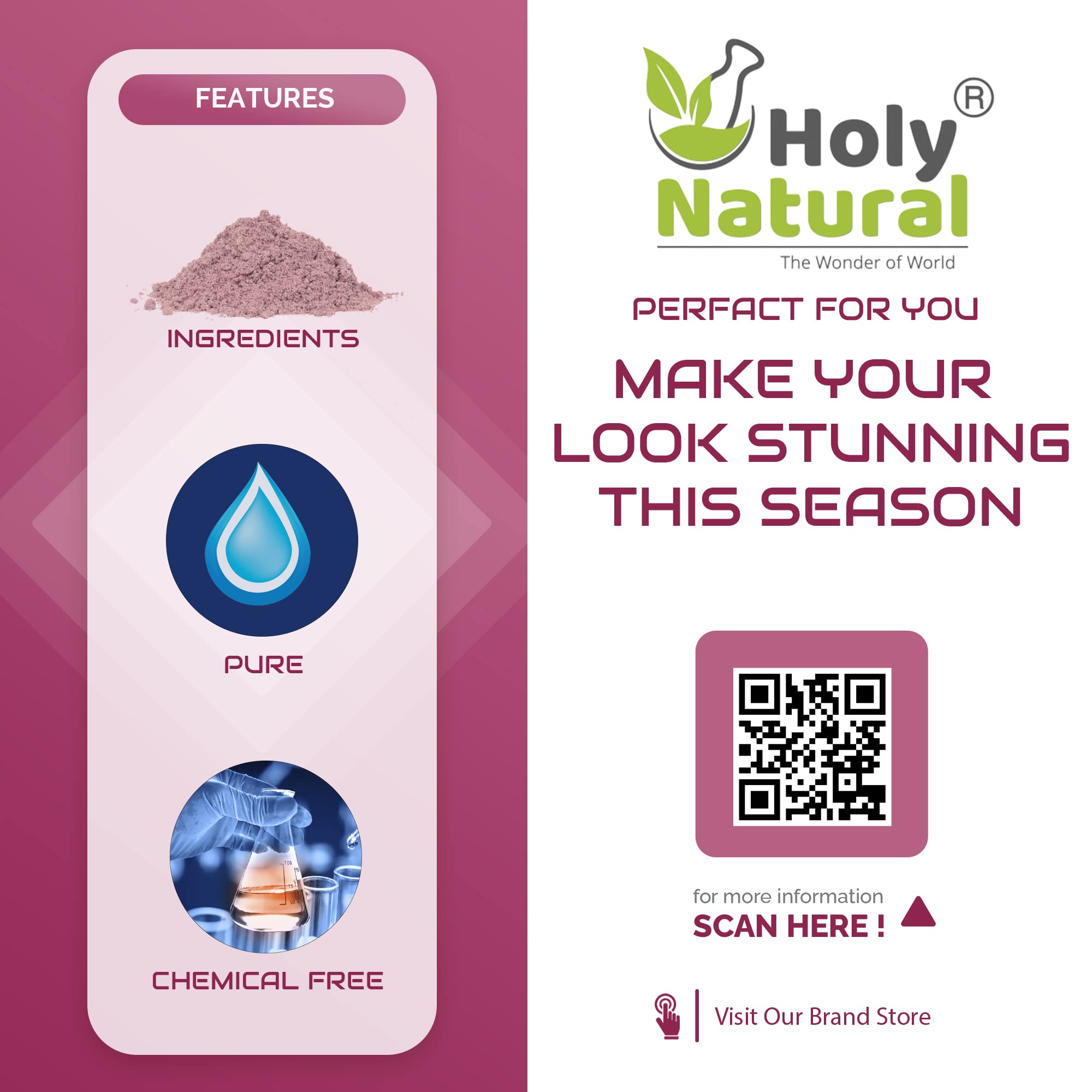 Holy Natural Calamine Clay Powder (180g) - Face & Skin Treatment for Acne, Brightening & Glowing Skin | DIY Face Mask & Pack | Perfect for Oily Skin, Pore Cleansing & Spa Days