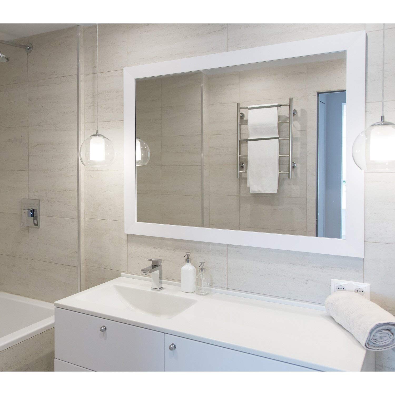 Hitchcock Butterfield Gloss White Sanibel Rectangle Wall Mirror - Elegant Bathroom Vanity Mirror & Entryway Decor for Modern Homes