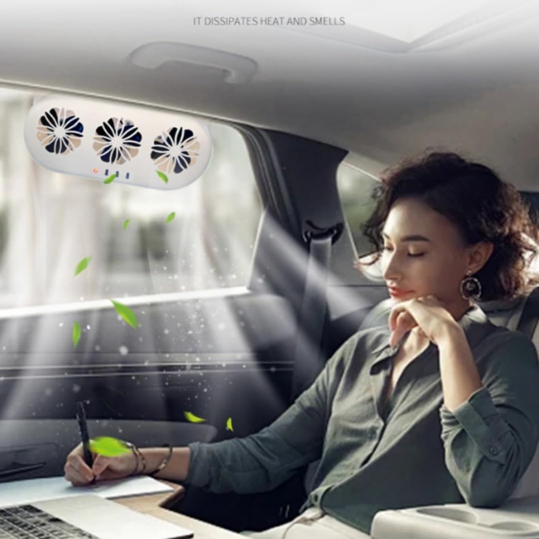 Solar Powered Car Air Ventilator & Exhaust Fan - White | Eliminate Car Odors & Improve Air Circulation | Universal Fit for Most Vehicles | Perfect for Parking, Camping & Road Trips