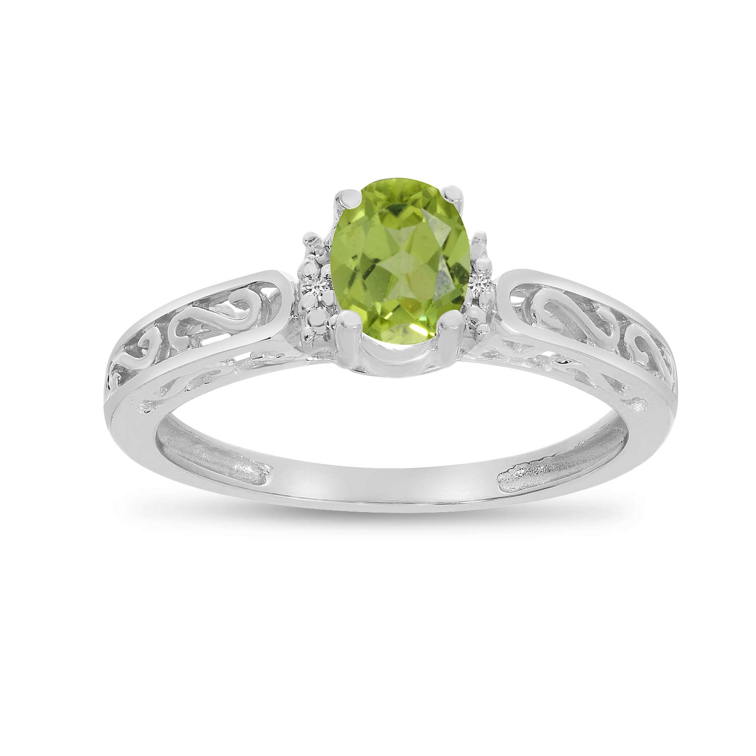 14K White Gold Oval Peridot and Diamond Ring for Women - Elegant Birthstone Jewelry Gift for Anniversary, Engagement, or Special Occasions