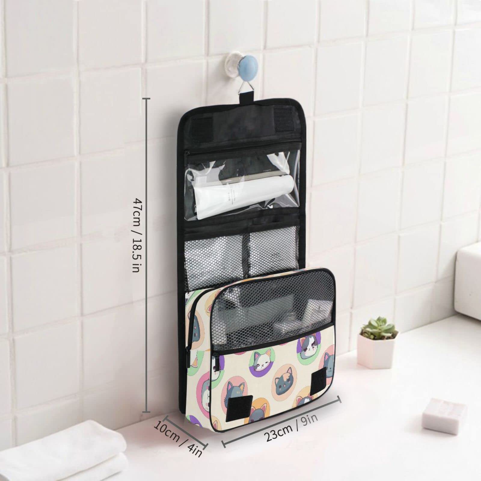 Moyyo Cute Cartoon Kittens Hanging Travel Toiletry Bag - Waterproof Cosmetic Makeup Organizer for Women & Men - Portable Wash Bag for Gym, Camping, Business Trips & Vacation Essentials