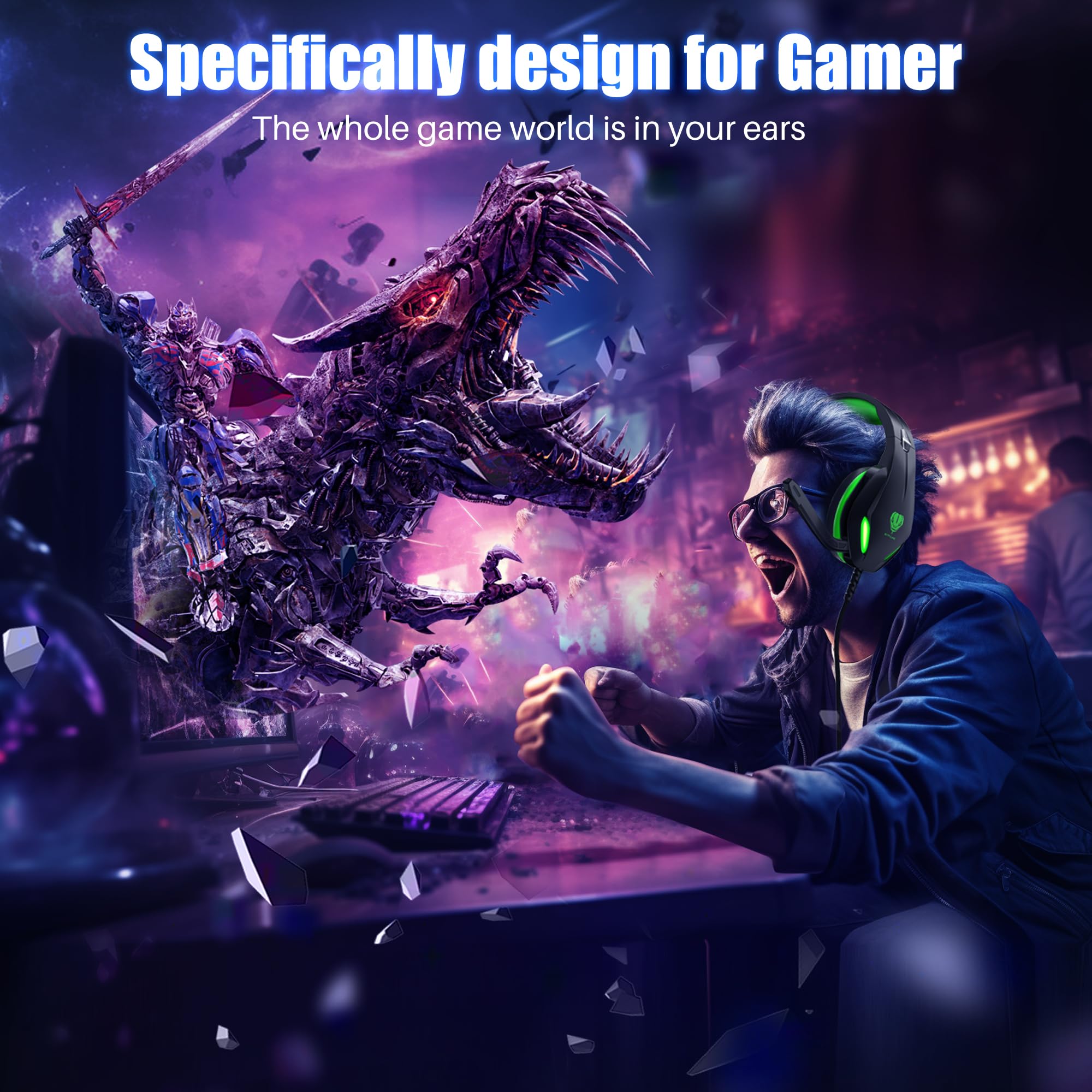 Stynice Wired Gaming Headset with Microphone for PS5, PS4, Xbox, PC & Nintendo Switch - Over Ear Stereo Noise Cancelling Headphones - Perfect for Gaming, Streaming & Online Meetings