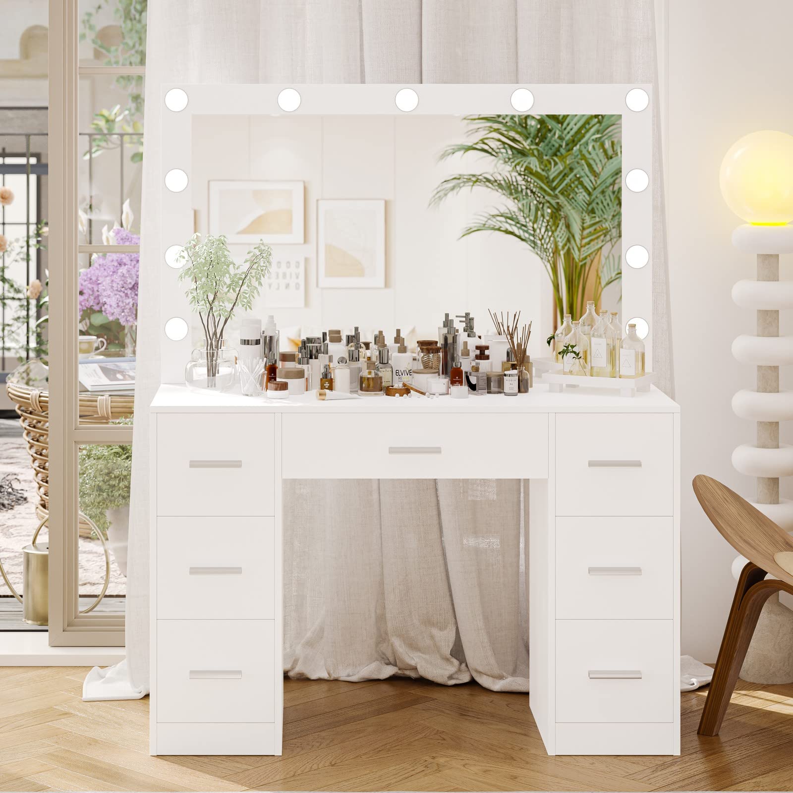 Irontar Vanity Table with LED Mirror - Adjustable Brightness & 3 Color Lighting Modes, White Makeup Dressing Desk with Storage Drawers for Women | Perfect for Bedroom, Bathroom & Home Beauty Station