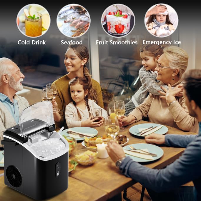 Kndko Countertop Nugget Ice Maker - Portable Crushed Pebble Ice Machine with Self-Cleaning & One-Click Operation, Produces 35Lbs/24H Soft Chewable Ice in 6 Mins - Includes Ice Scoop for Home, Bar, Camping, RV & Office Use
