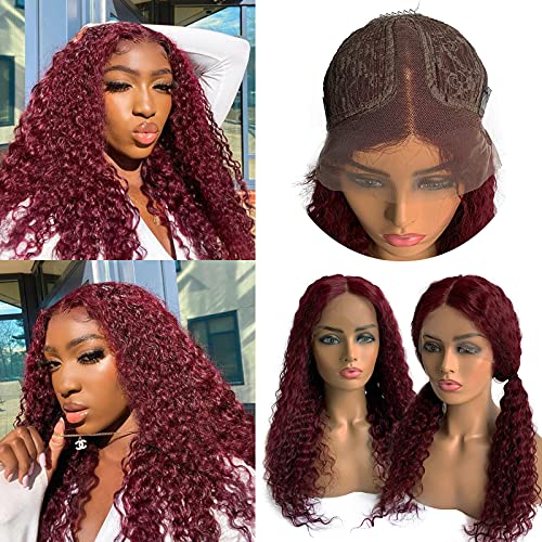 #099j Deep Wave Burgundy Lace Wig