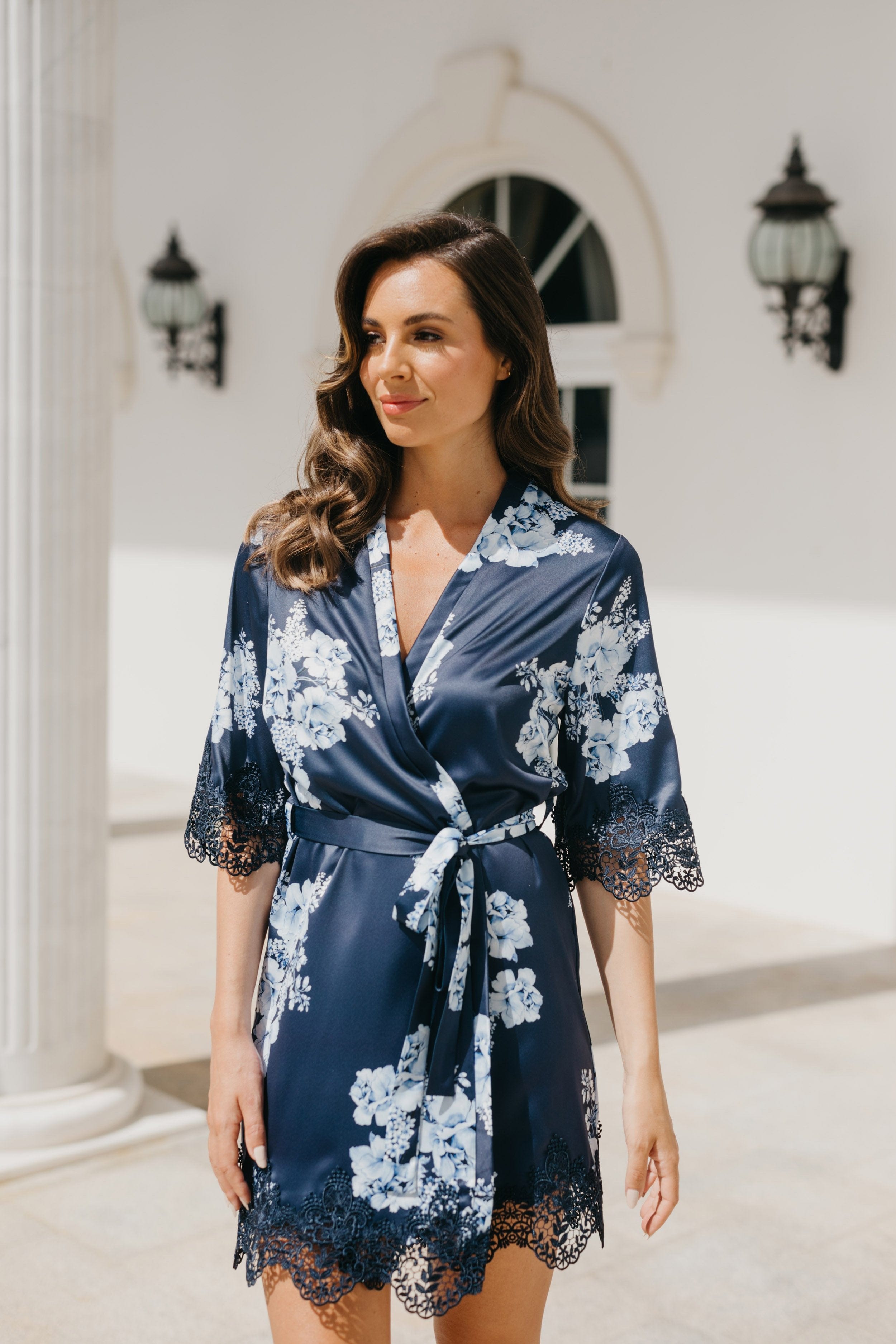 Ivana Bleu De Fleur Printed Robe - Floral Kimono Cover Up for Women, Lightweight Summer Beach Dress, Perfect for Poolside, Vacation & Boho Fashion