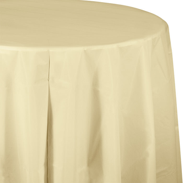 12-Pack Bulk Ivory Round Plastic 82-Inch Table Covers - Perfect for Weddings, Parties, and Banquets