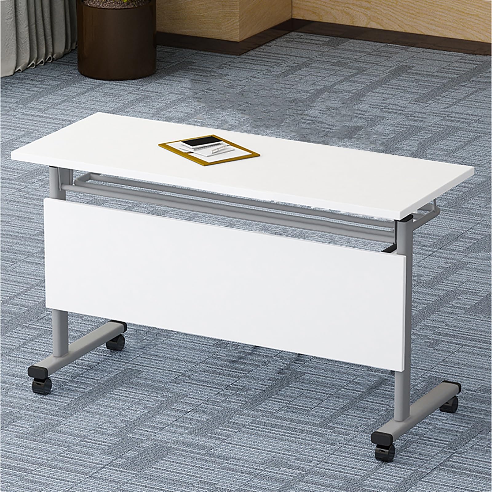 Foldable Conference Table Set - Lockable Wheels Mobile Training Desk with Flip Top, Rectangular Rolling Splicing Multifunctional Computer Table for Office Meetings & Classrooms (Color Options) - Perfect for Small Spaces, Corporate Events & Home Offices