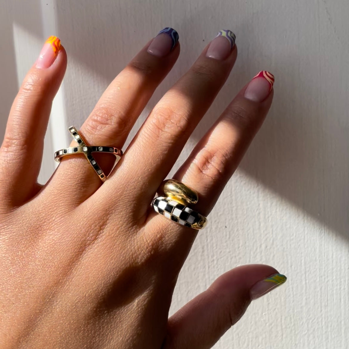 Checker Ring - Stylish Black and White Patterned Ring for Women | Perfect for Casual Wear, Parties & Everyday Fashion Accessories