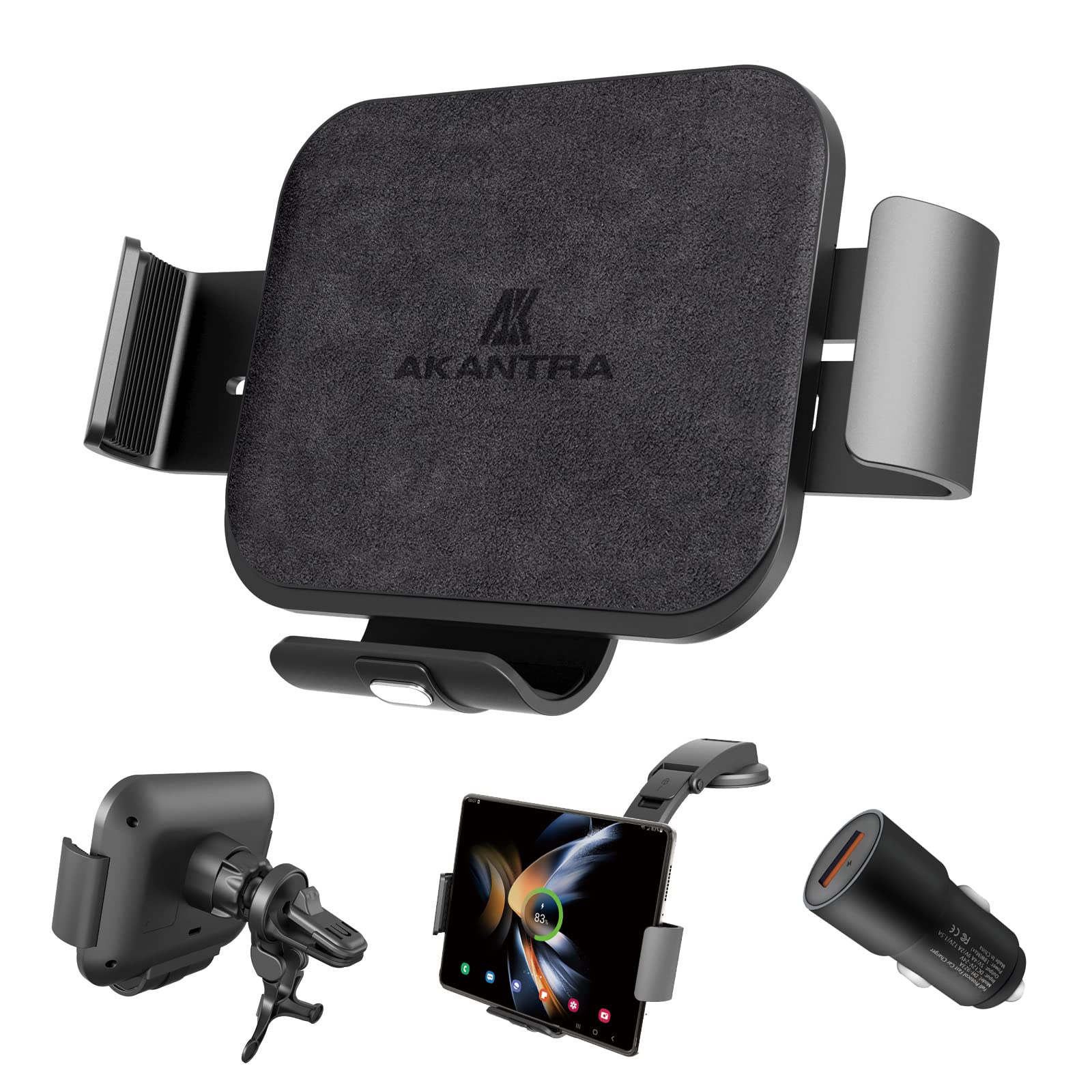 15W Dual Coil Qi Wireless Car Charger Mount - Compatible with iPhone 15 Pro Max, Samsung Galaxy Z Fold5/Fold4/Fold3/Fold2, S23 Ultra - Auto Clamp Fast Charging - Perfect for Road Trips & Commuting