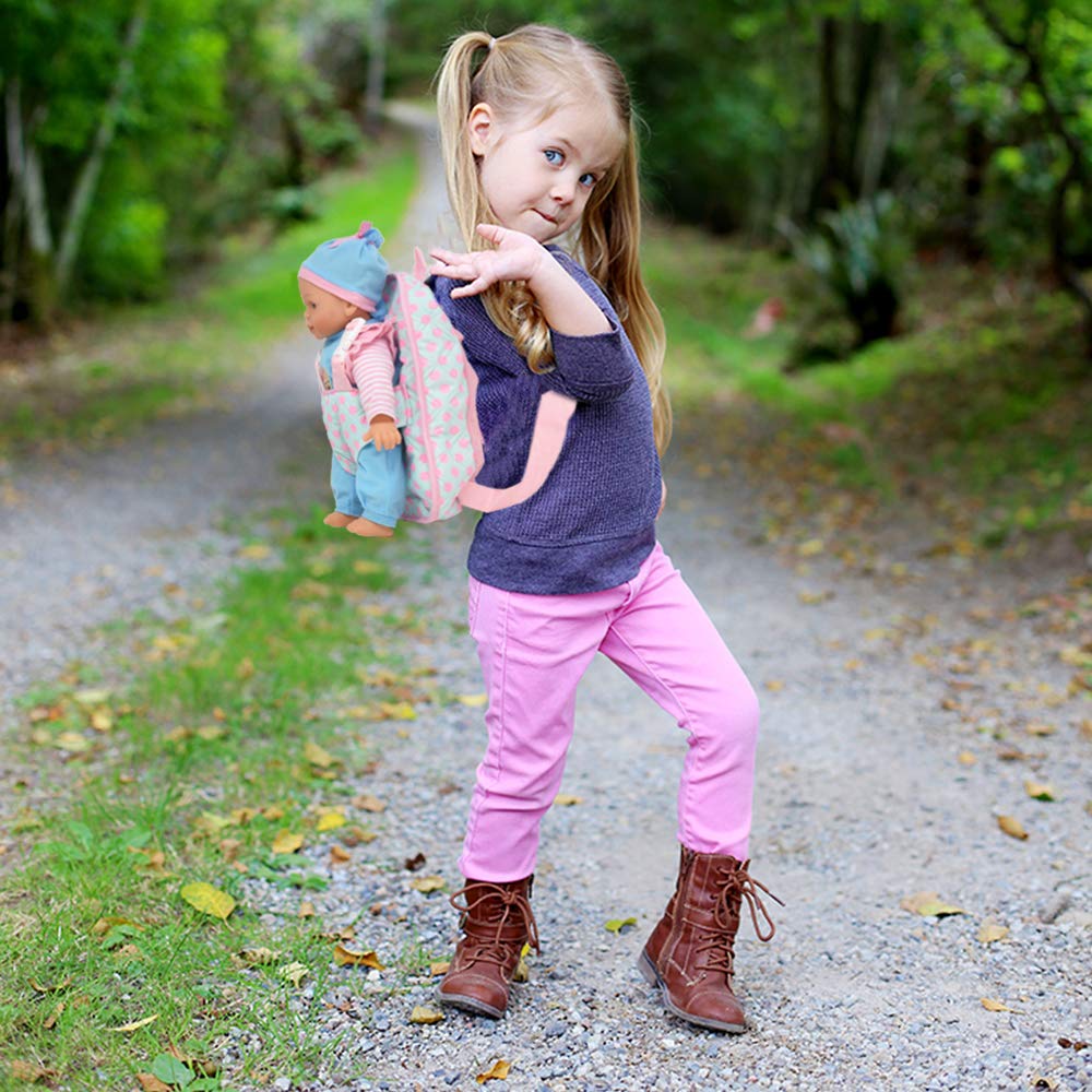 13-inch Soft Baby Doll with Pink Backpack Carrier - Fits Accessories & Clothes - Perfect for Pretend Play, Travel & Gifts for Toddlers