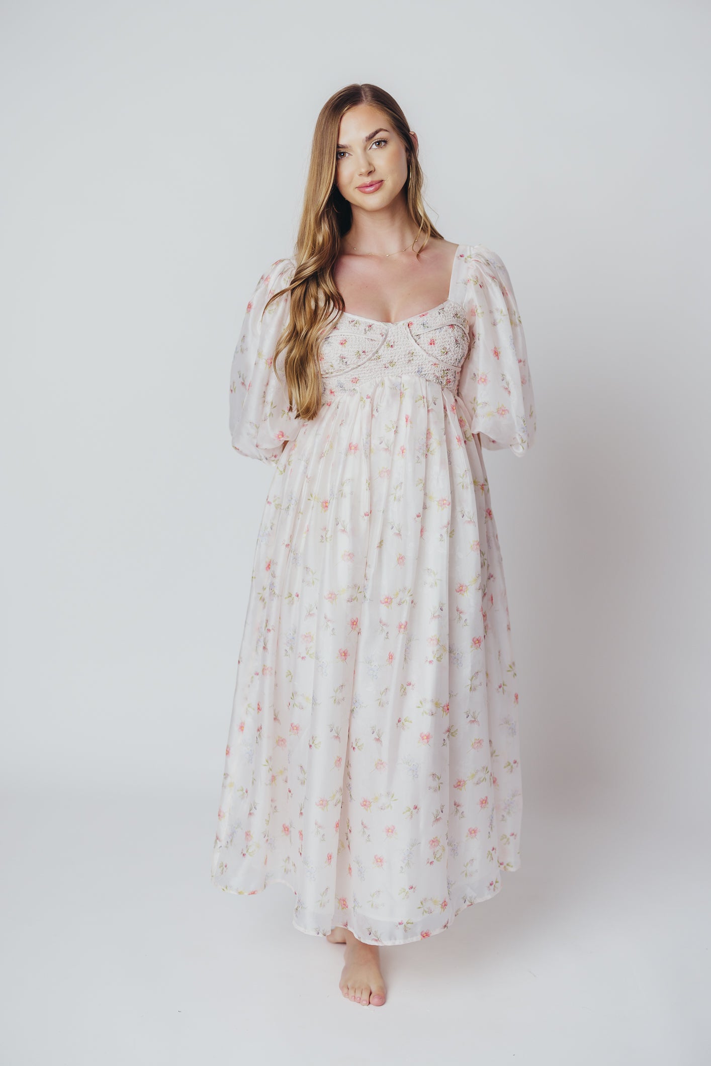 Harlow Maxi Dress - Tiny Pink Floral Print, Bump Friendly Maternity Dress, Inclusive Sizing S-3XL | Perfect for Summer Weddings, Beach Vacations & Casual Outings